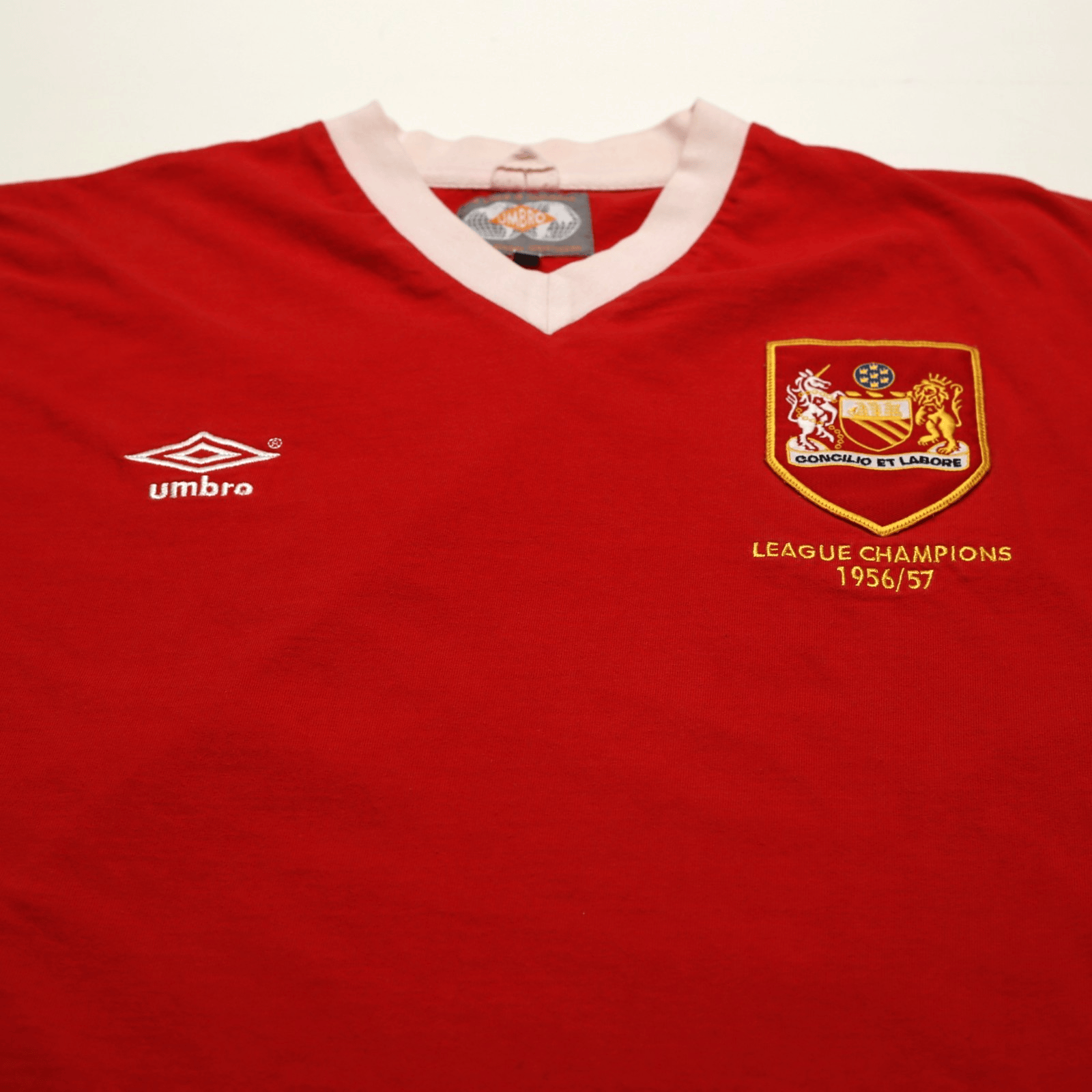 1956/57 Champions Manchester United Retro Umbro Home Football Shirt (L)