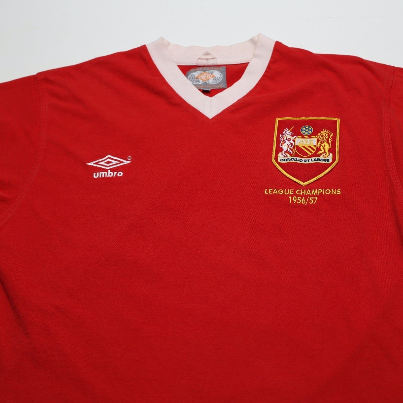 1956/57 Champions Manchester United Retro Umbro Home Football Shirt (L)