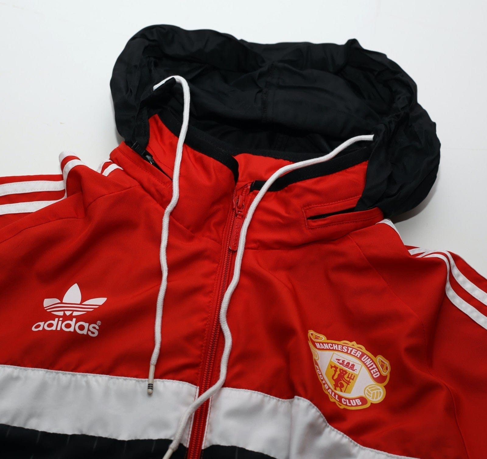 1980s Style MANCHESTER UNITED Vintage Retro adidas Originals Hooded Jacket (L)
