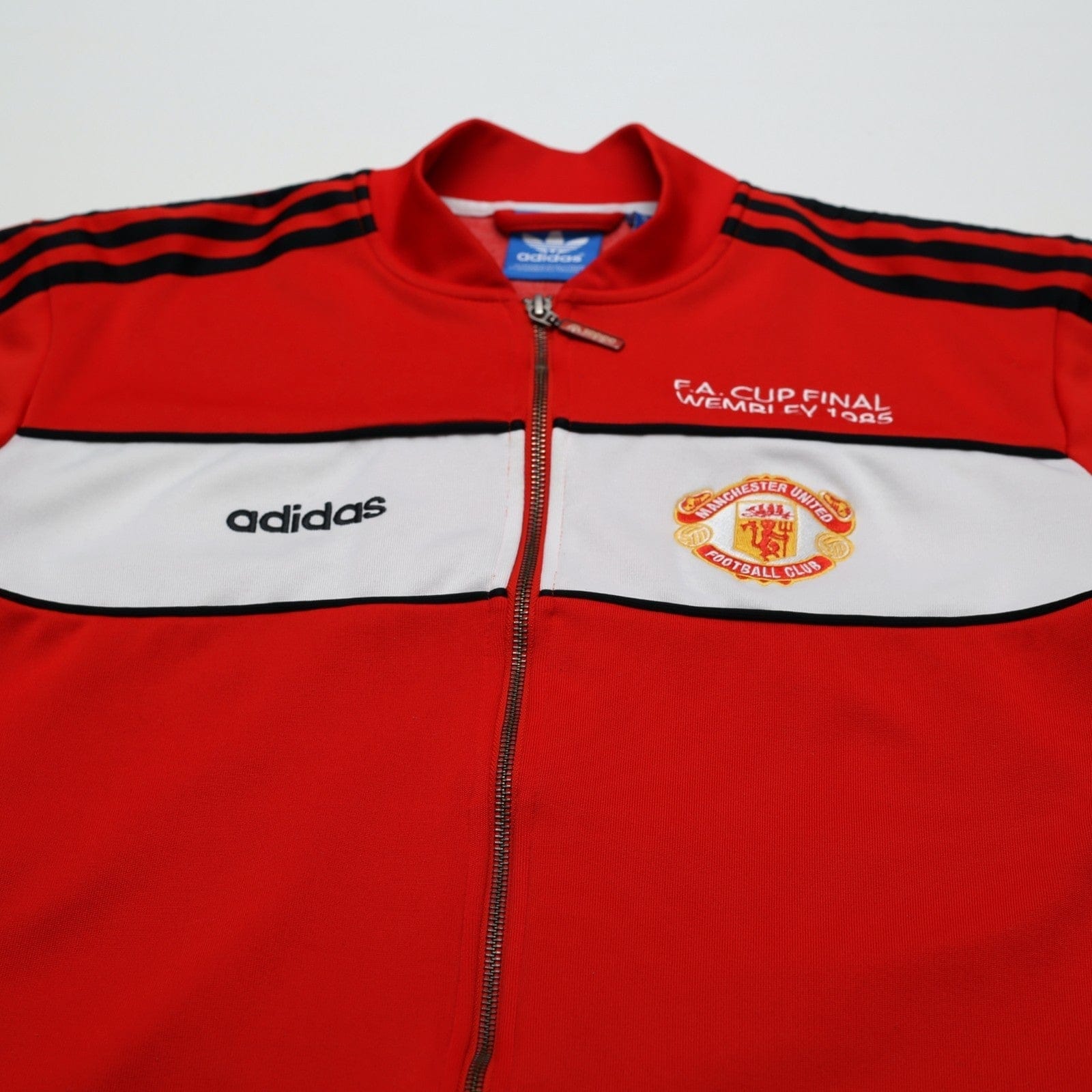 1985 Manchester United adidas Originals FA Cup Football Track Top Jacket (M)