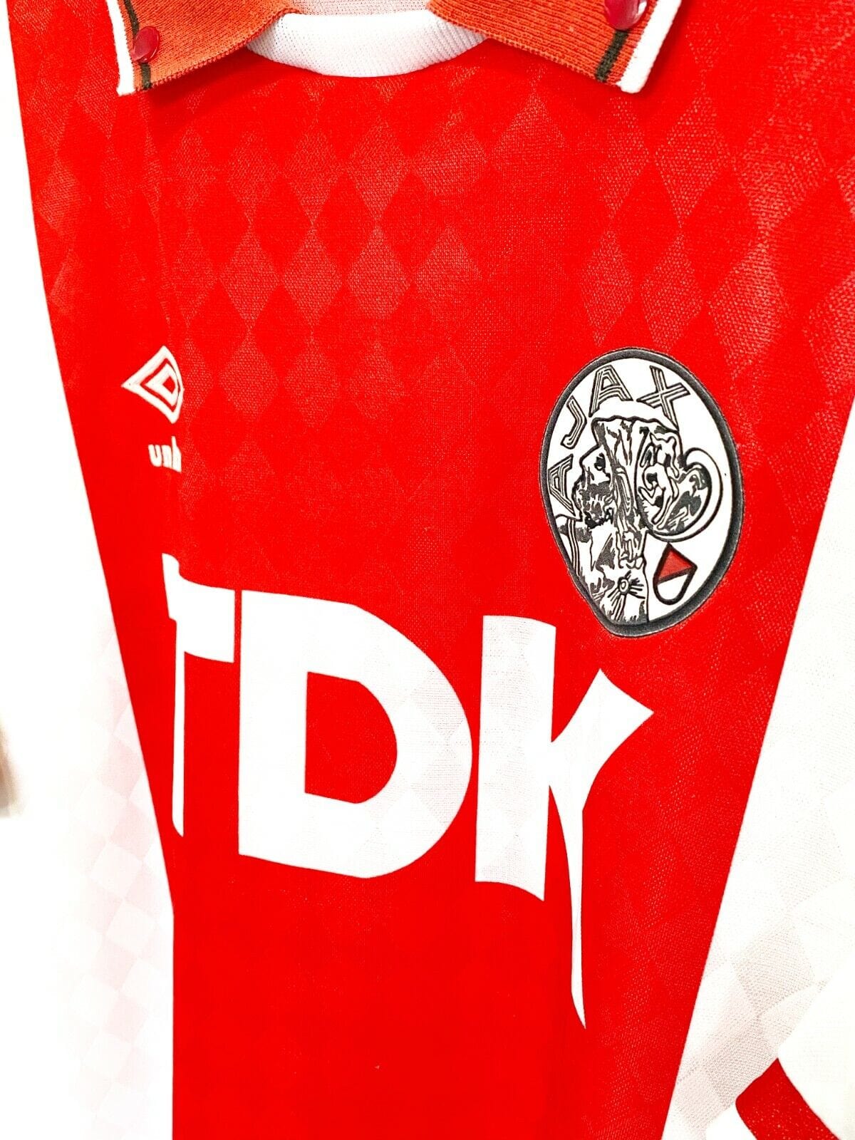 1989/91 AJAX AMSTERDAM Vintage Umbro Home Football Shirt (L) Bergkamp Era