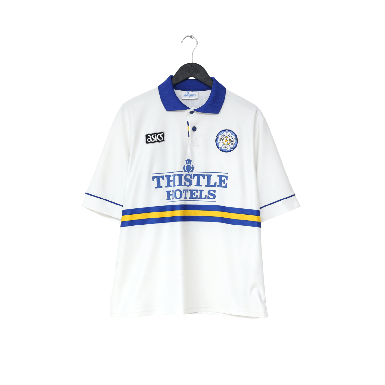 1993/95 YEBOAH #21 Leeds United Vintage ASICS Home Football Shirt (L)