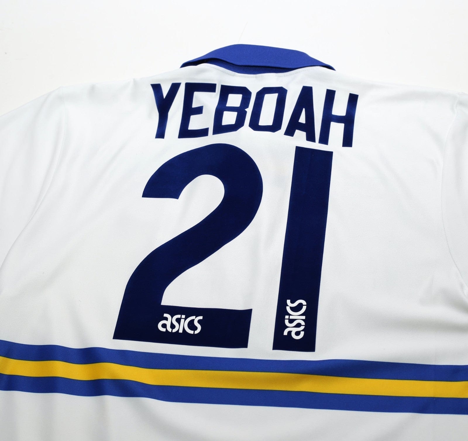 1993/95 YEBOAH #21 Leeds United Vintage ASICS Home Football Shirt (L)
