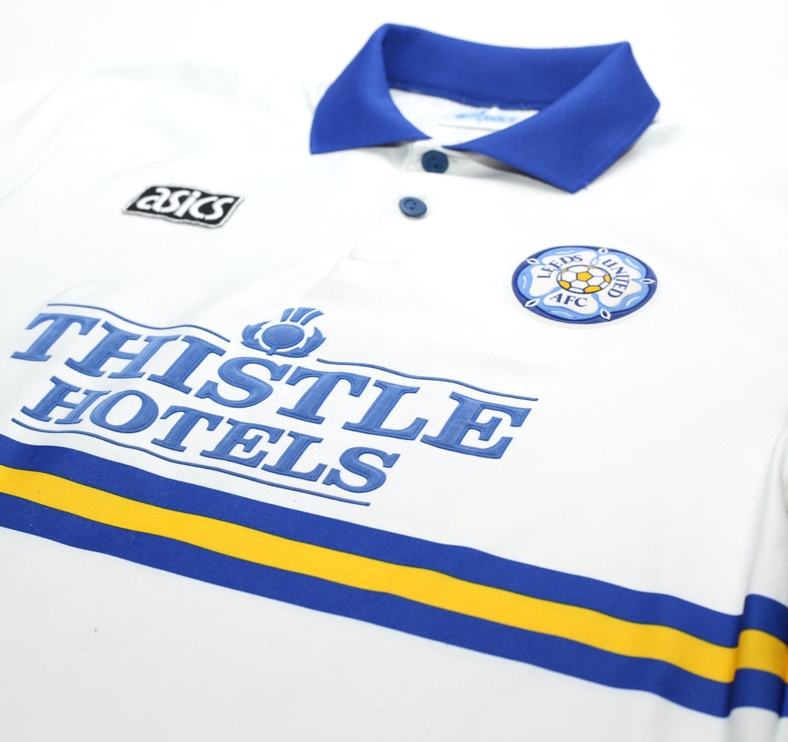 1993/95 YEBOAH #21 Leeds United Vintage ASICS Home Football Shirt (L)