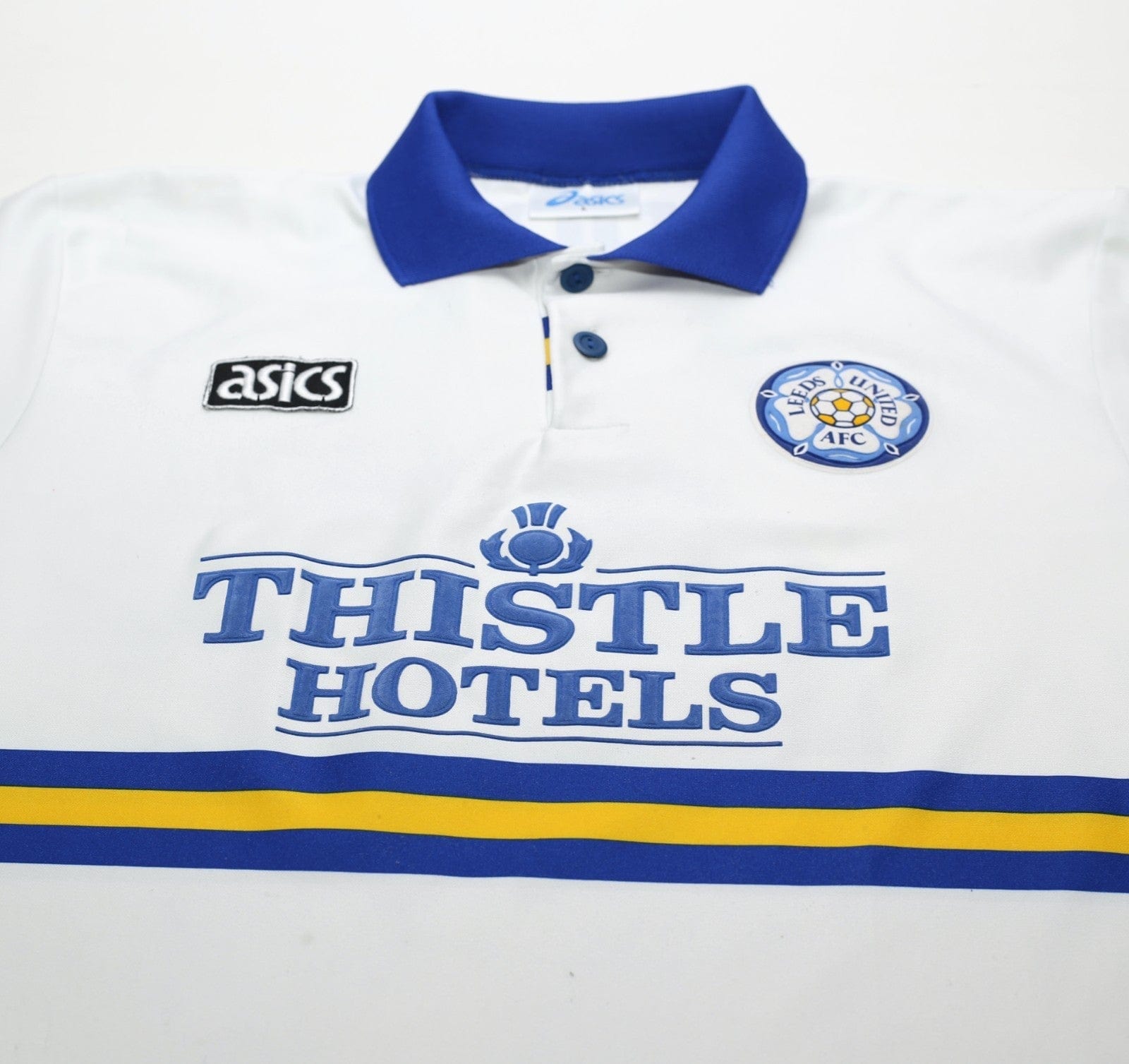 1993/95 YEBOAH #21 Leeds United Vintage ASICS Home Football Shirt (L)