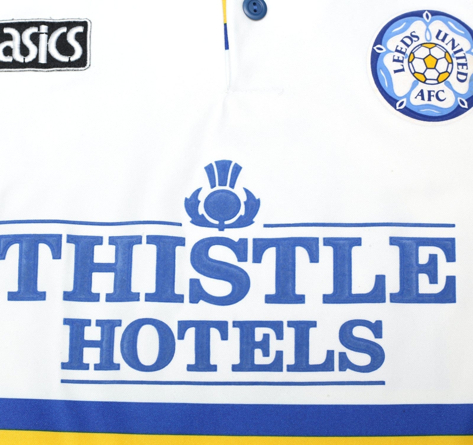 1993/95 YEBOAH #21 Leeds United Vintage ASICS Home Football Shirt (L)