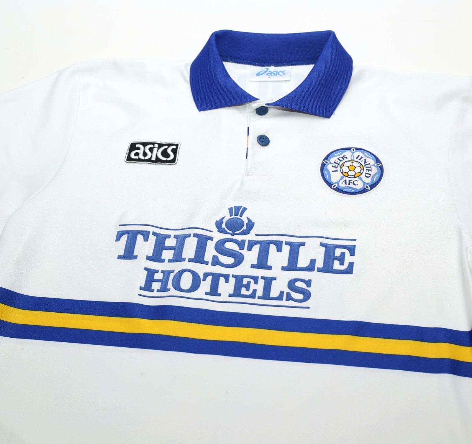 1993/95 YEBOAH #21 Leeds United Vintage ASICS Home Football Shirt (L)