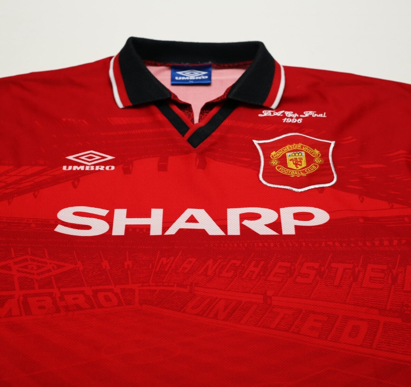 1994/96 CANTONA #7 Manchester United Vintage Umbro FA Cup 96 Football Shirt (XL)