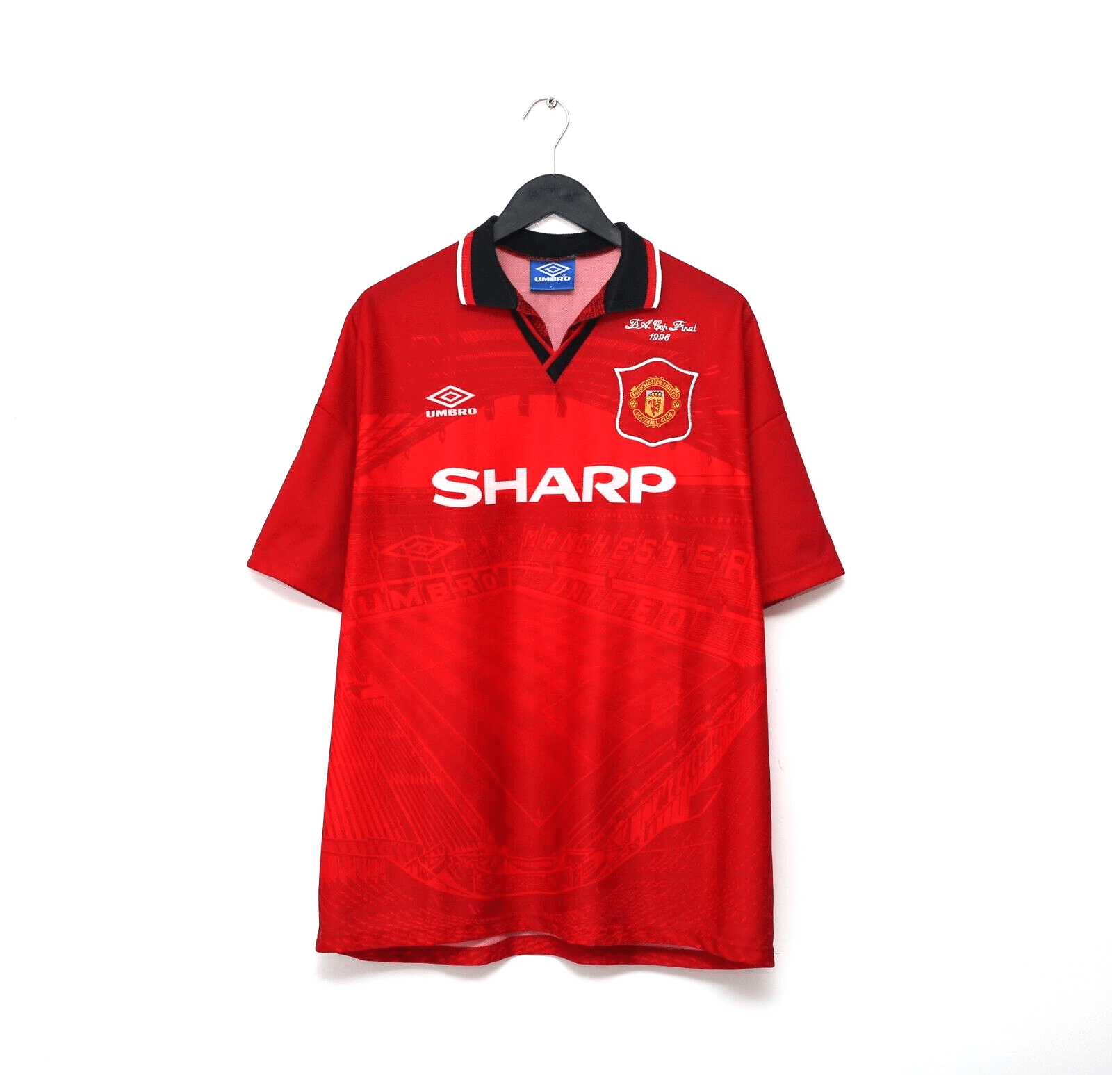 1994/96 CANTONA #7 Manchester United Vintage Umbro FA Cup 96 Football Shirt (XL)