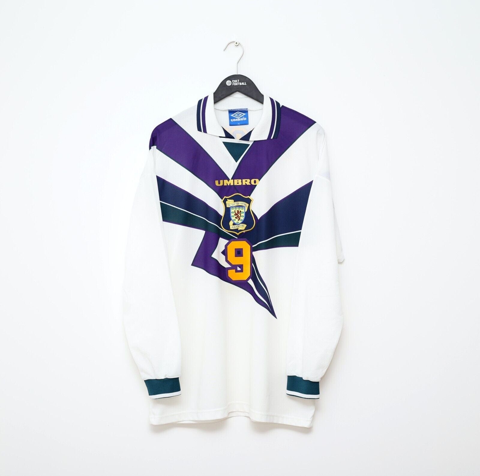 1995/96 McCOIST #9 Scotland Euro 96 Player Issue Umbro Away Football Shirt XL