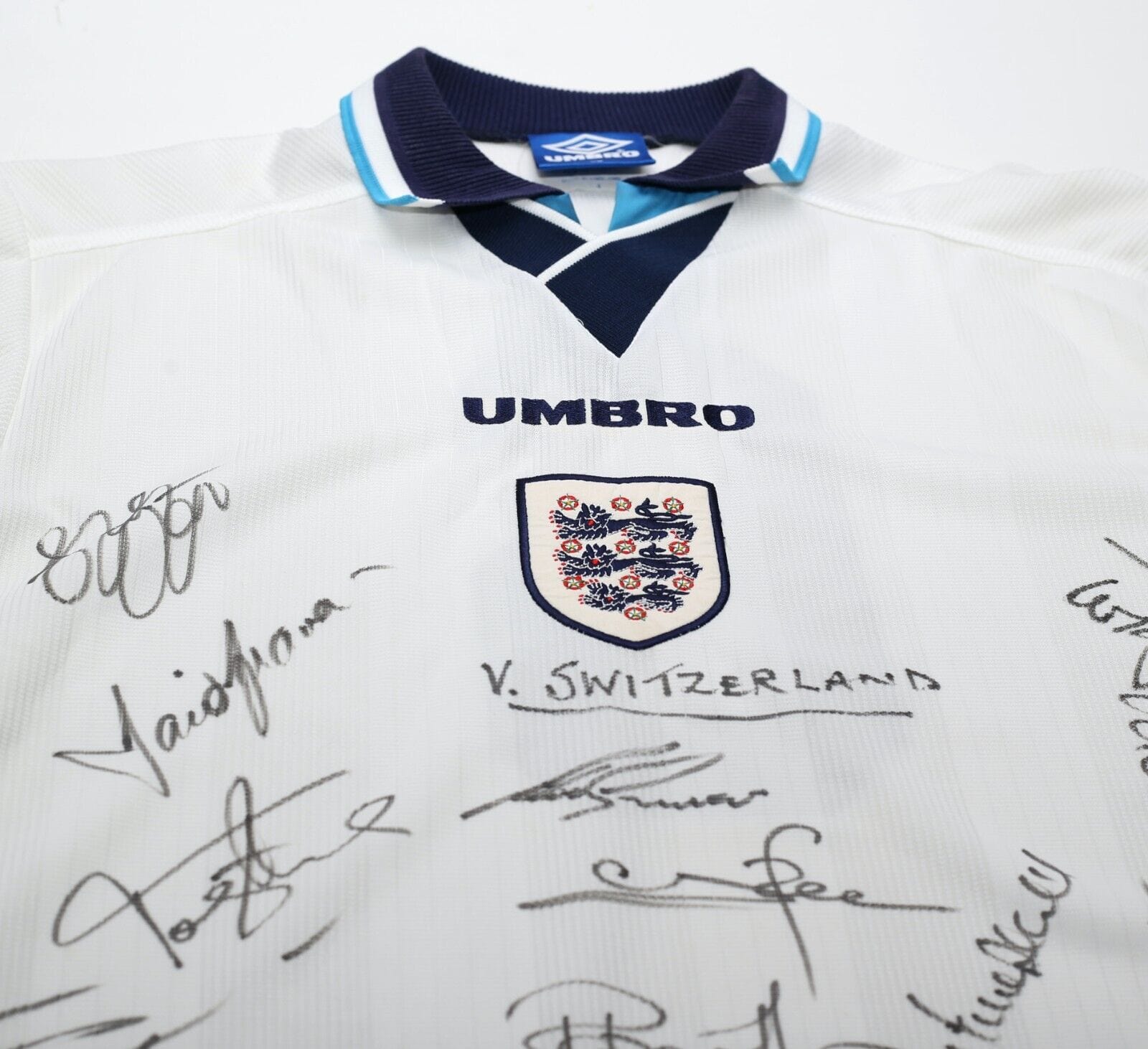 1995 ENGLAND Vintage Umbro Home MATCH WORN/ISSUED/SIGNED Football Shirt (XL)