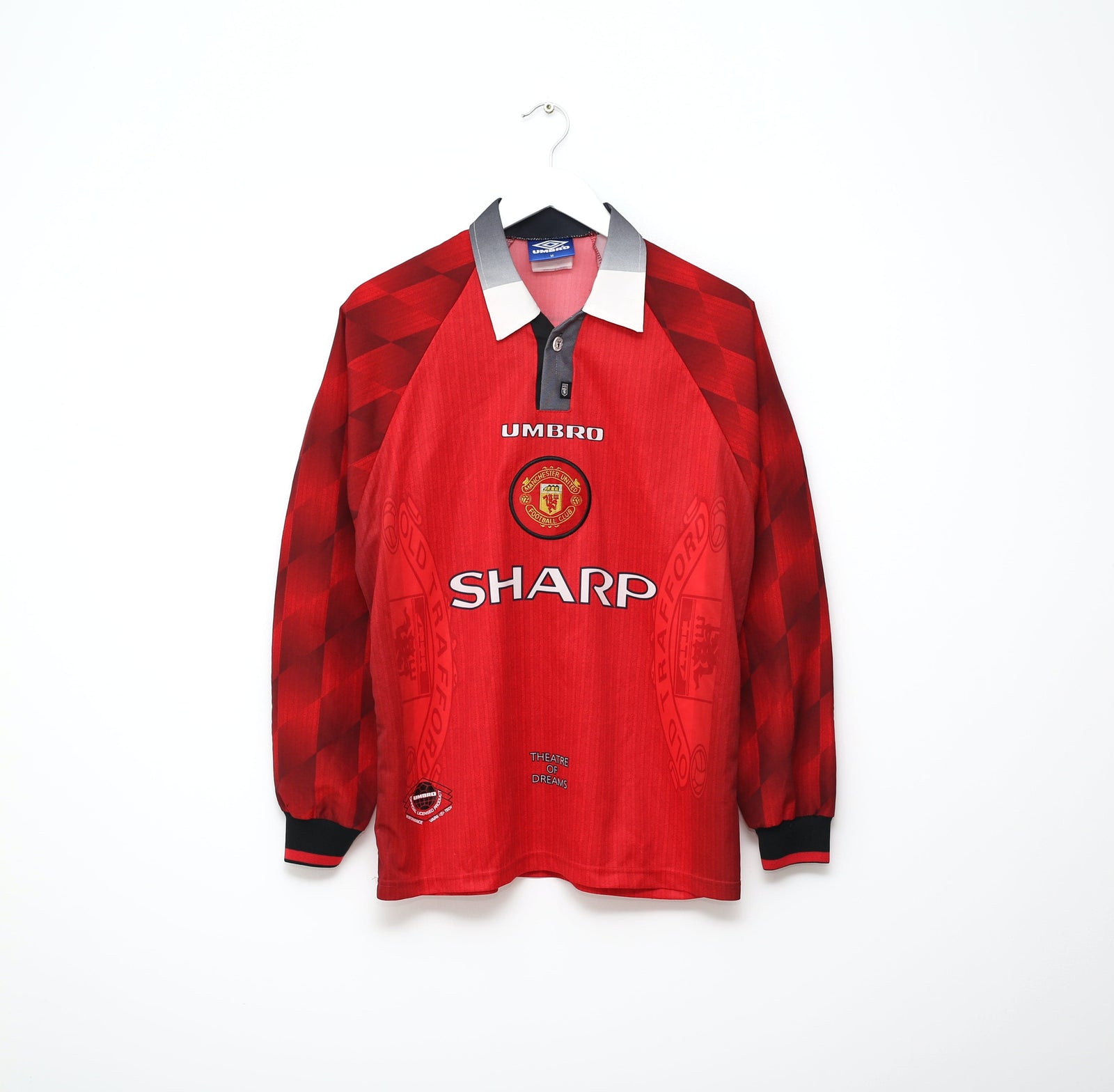 1996/98 CANTONA #7 Manchester United Vintage Umbro LS Home Football Shirt (M)
