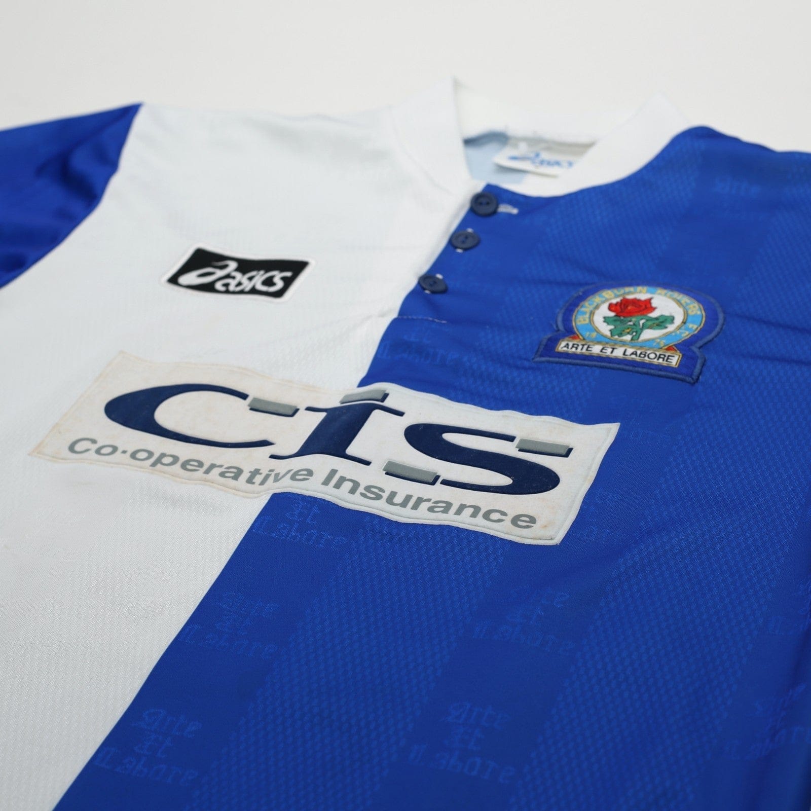 1996/98 Duff #32 Blackburn Rovers Vintage ASICS Home Football Shirt (M)