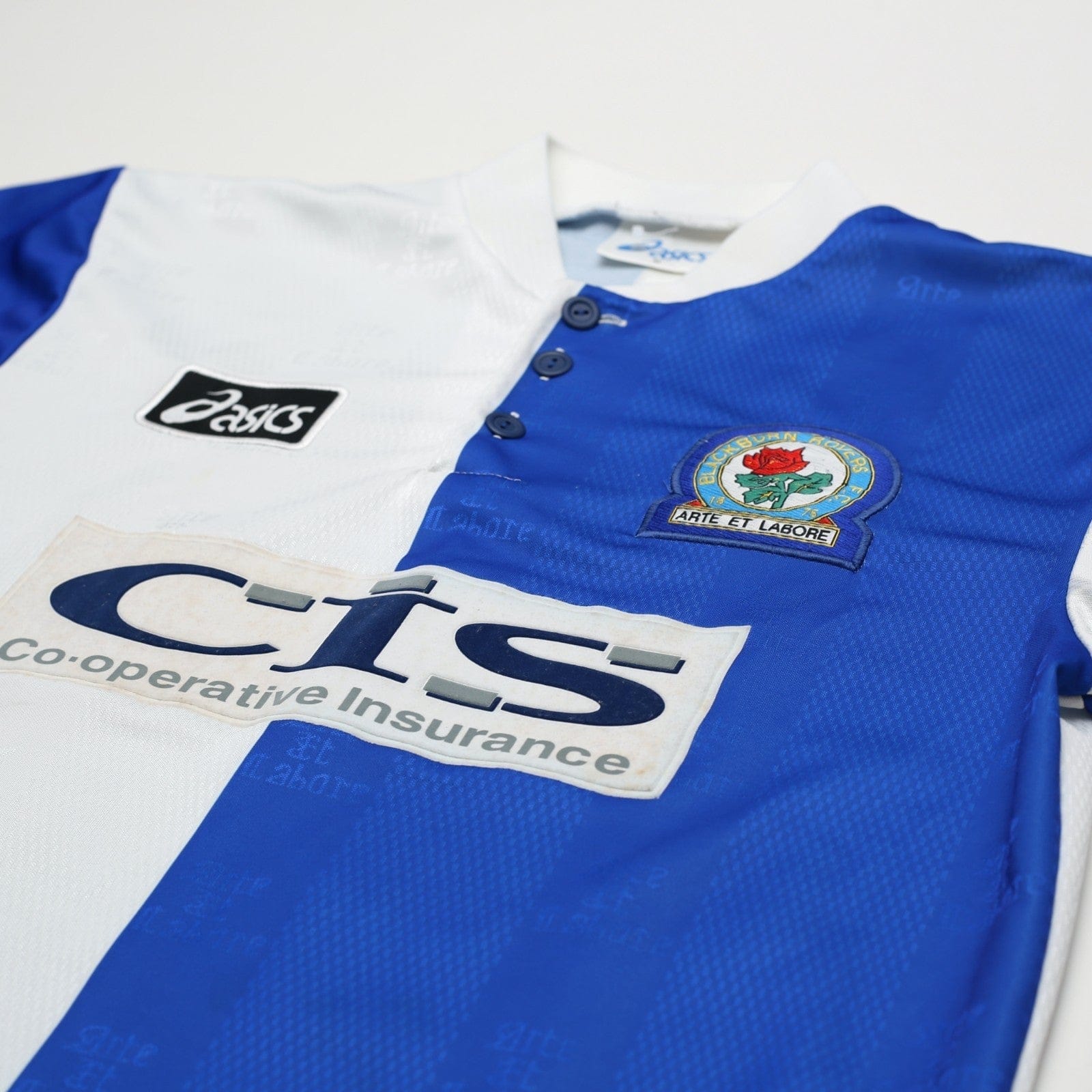 1996/98 Duff #32 Blackburn Rovers Vintage ASICS Home Football Shirt (M)