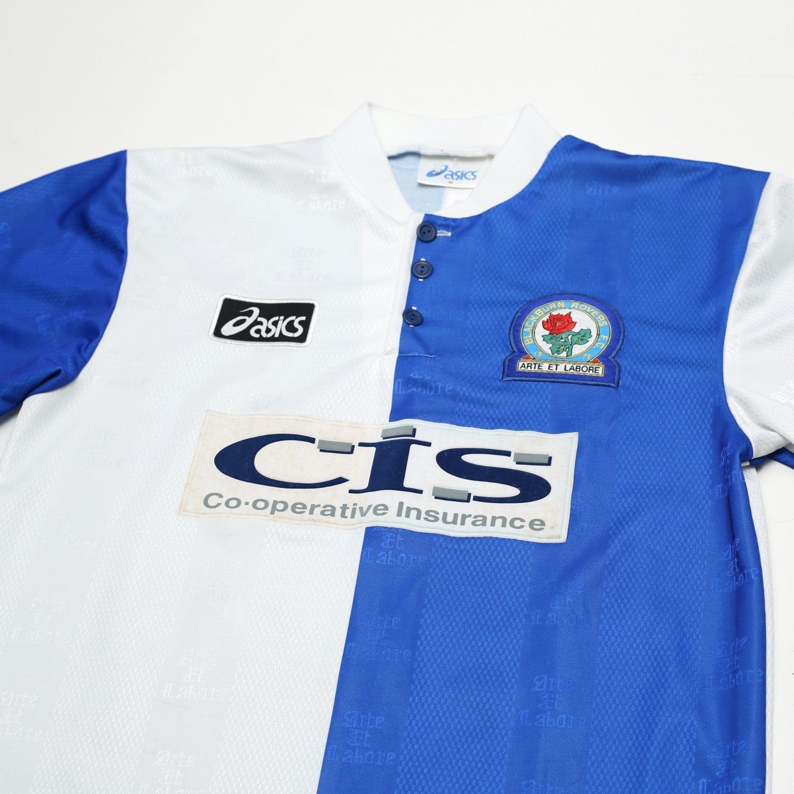 1996/98 Duff #32 Blackburn Rovers Vintage ASICS Home Football Shirt (M)