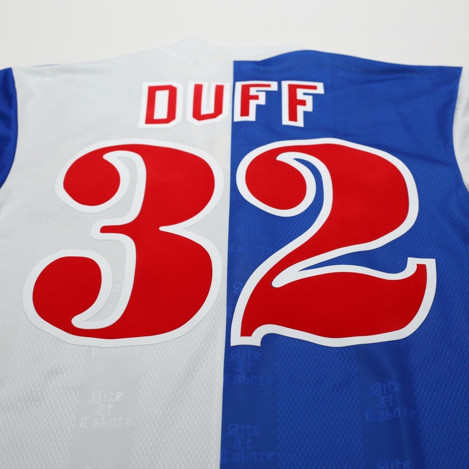 1996/98 Duff #32 Blackburn Rovers Vintage ASICS Home Football Shirt (M)