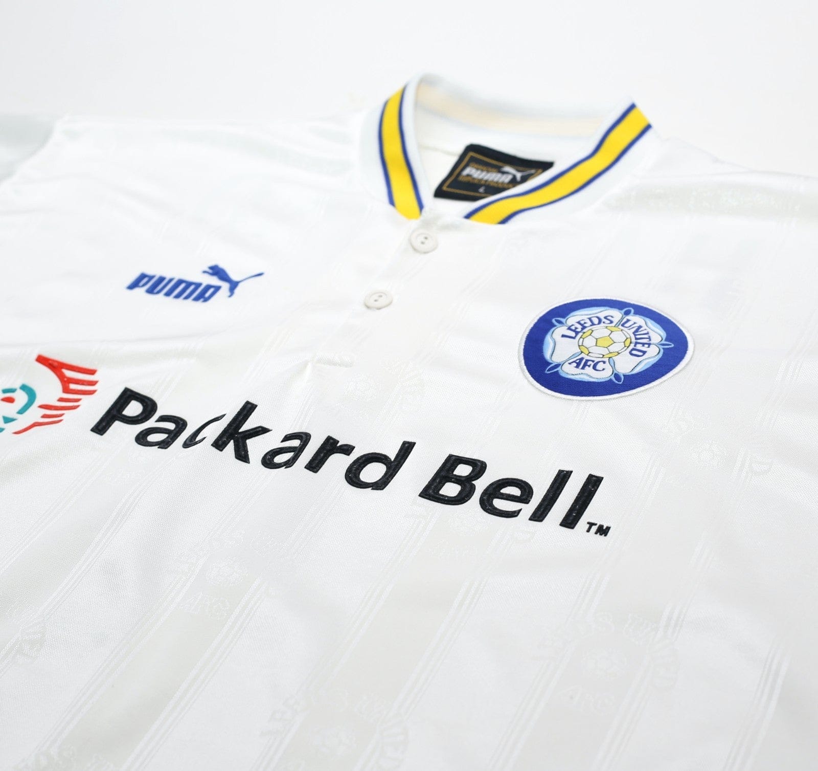 1996/98 HAALAND #4 Leeds United Vintage PUMA Home Football Shirt (L)