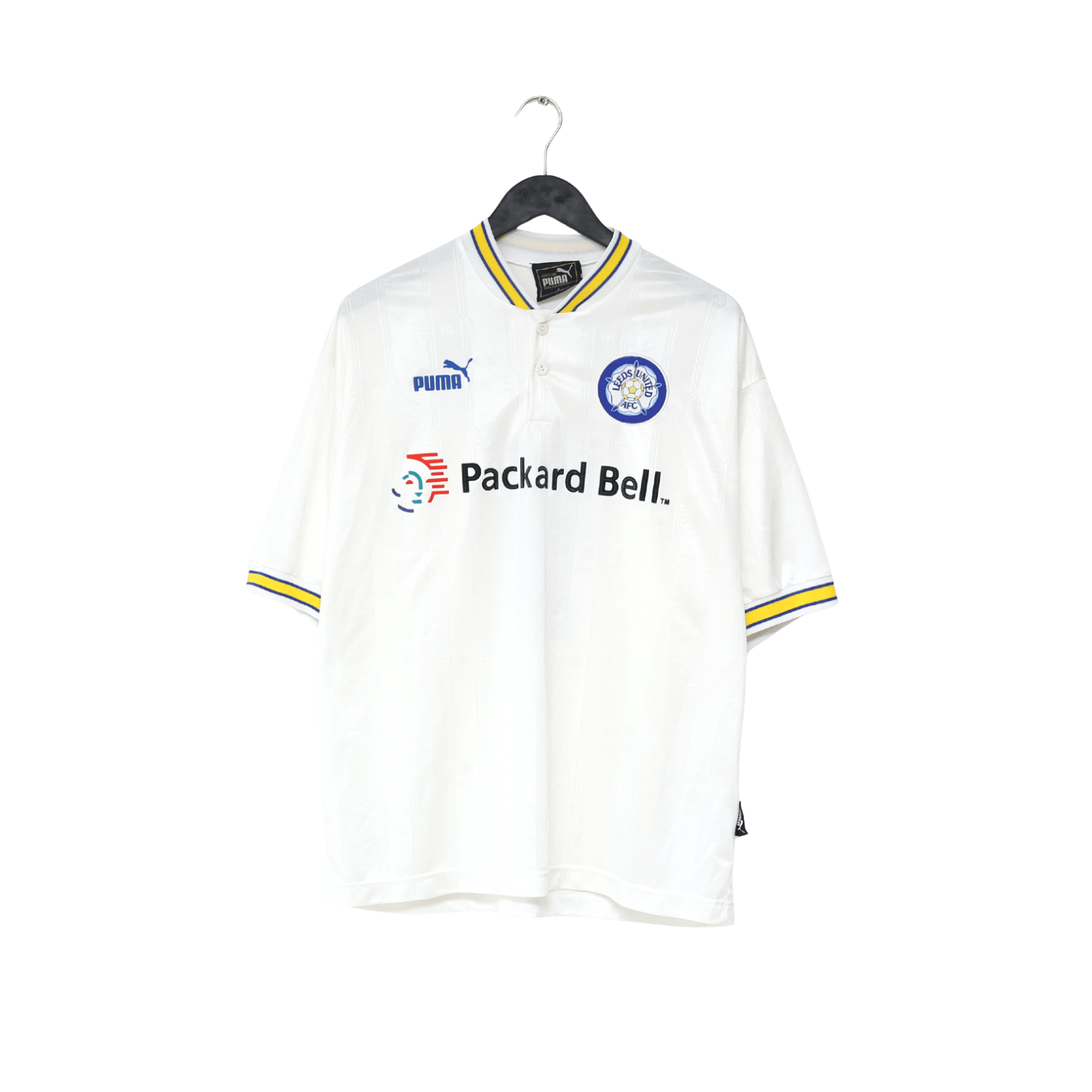 1996/98 HASSELBAINK #9 Leeds United Vintage PUMA Home Football Shirt (L)