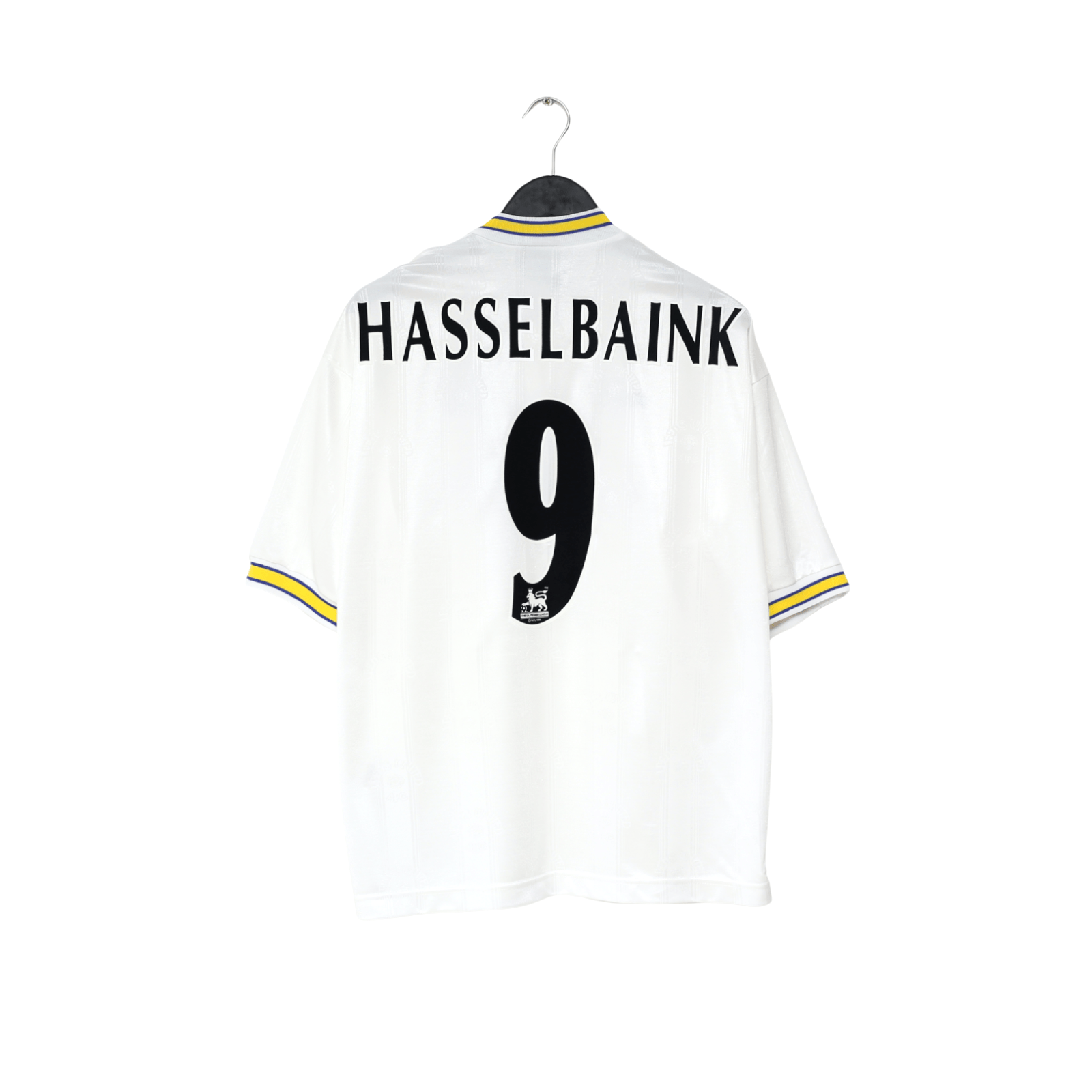 1996/98 HASSELBAINK #9 Leeds United Vintage PUMA Home Football Shirt (L)