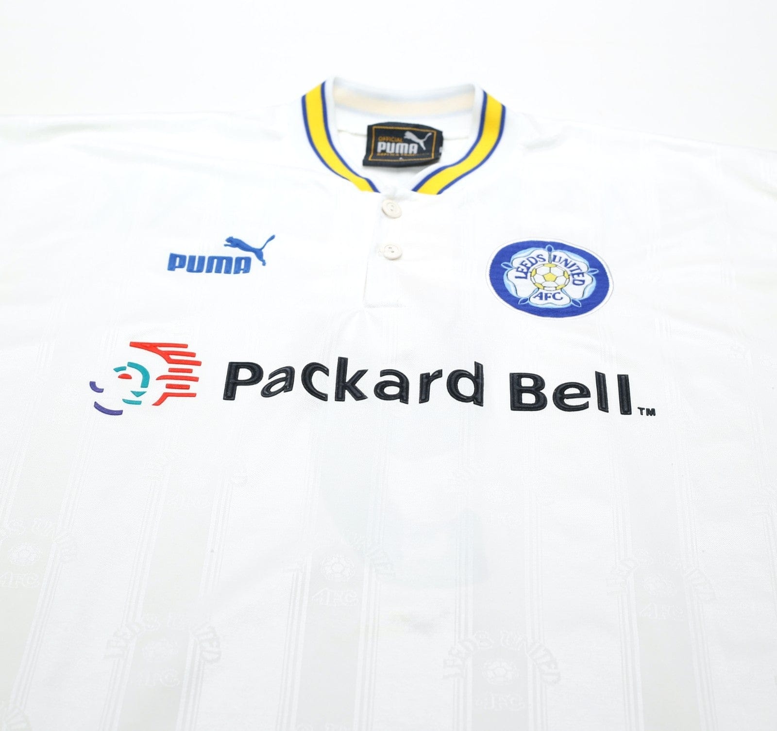 1996/98 HASSELBAINK #9 Leeds United Vintage PUMA Home Football Shirt (L)