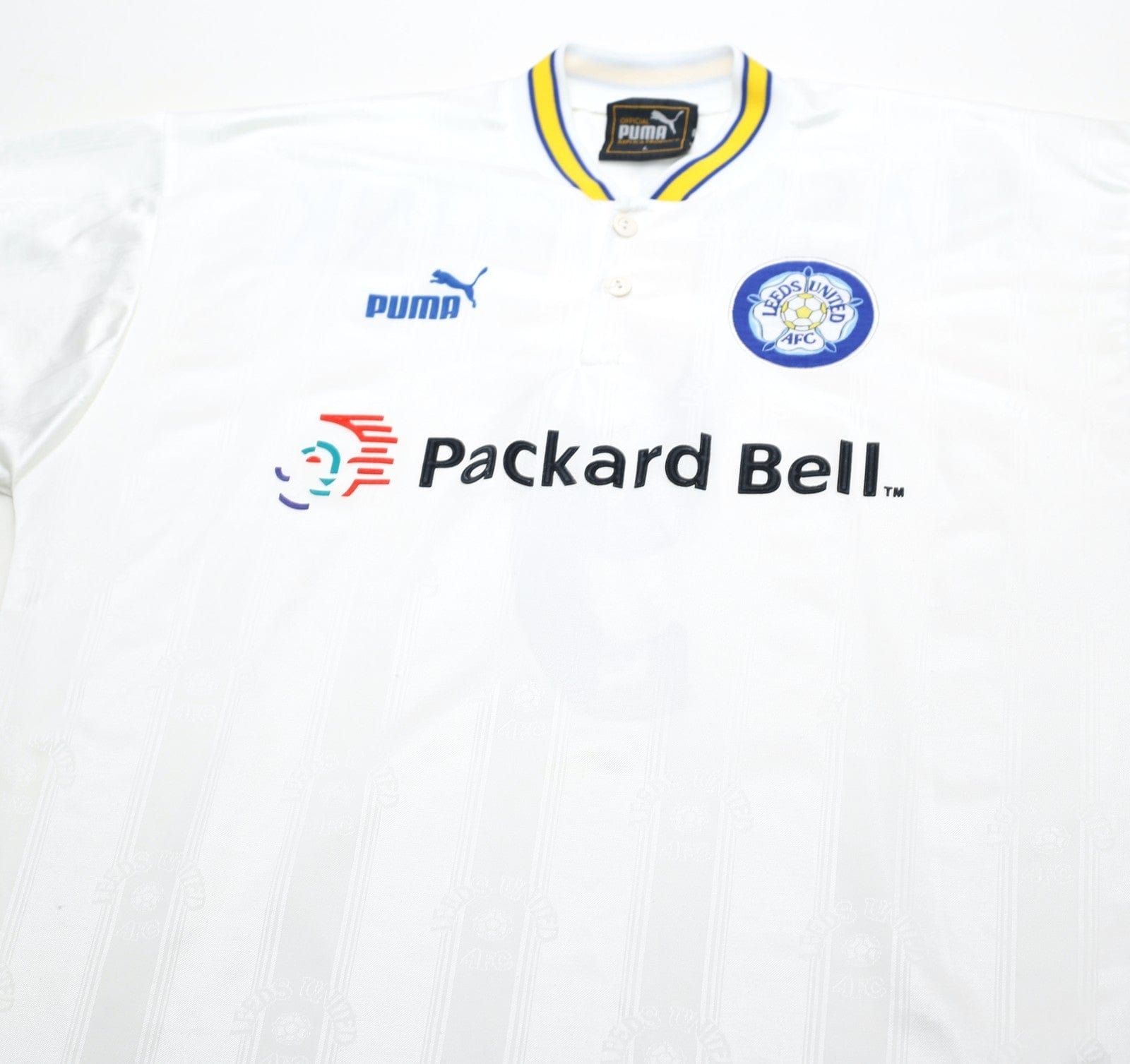 1996/98 HASSELBAINK #9 Leeds United Vintage PUMA Home Football Shirt (L)