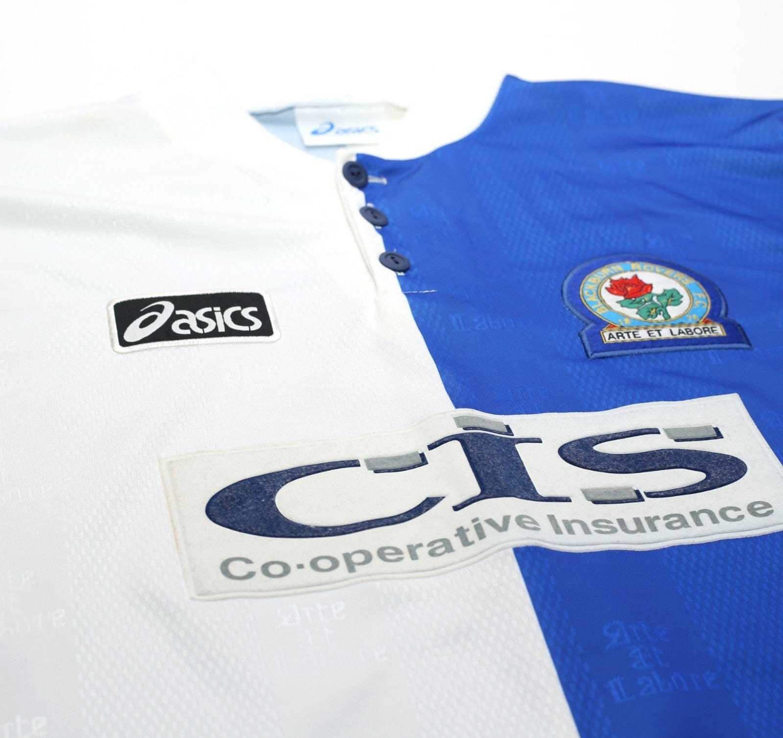 1996/98 SUTTON #9 Blackburn Rovers Vintage ASICS Home Football Shirt (L)