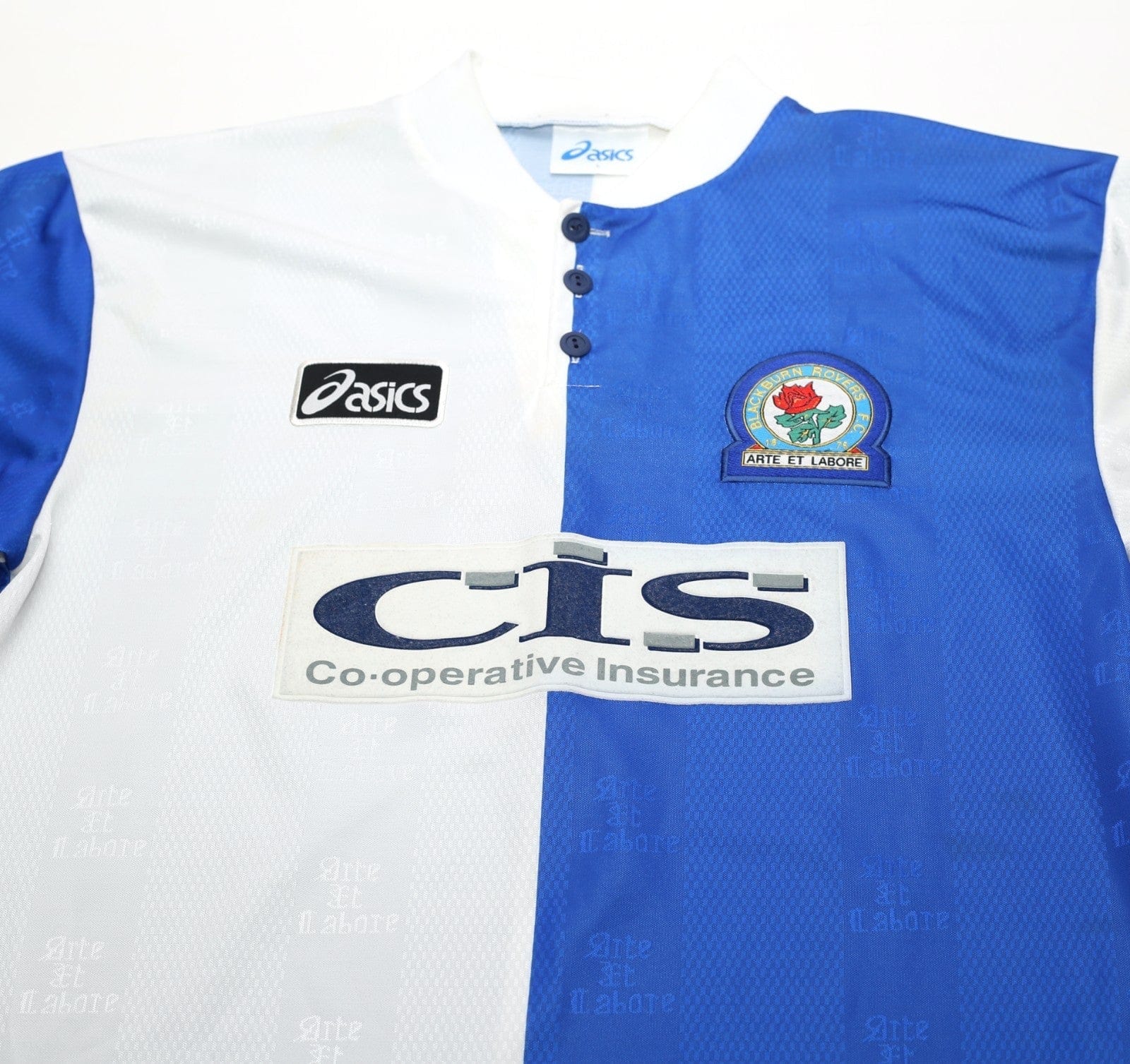 1996/98 SUTTON #9 Blackburn Rovers Vintage ASICS Home Football Shirt (L)