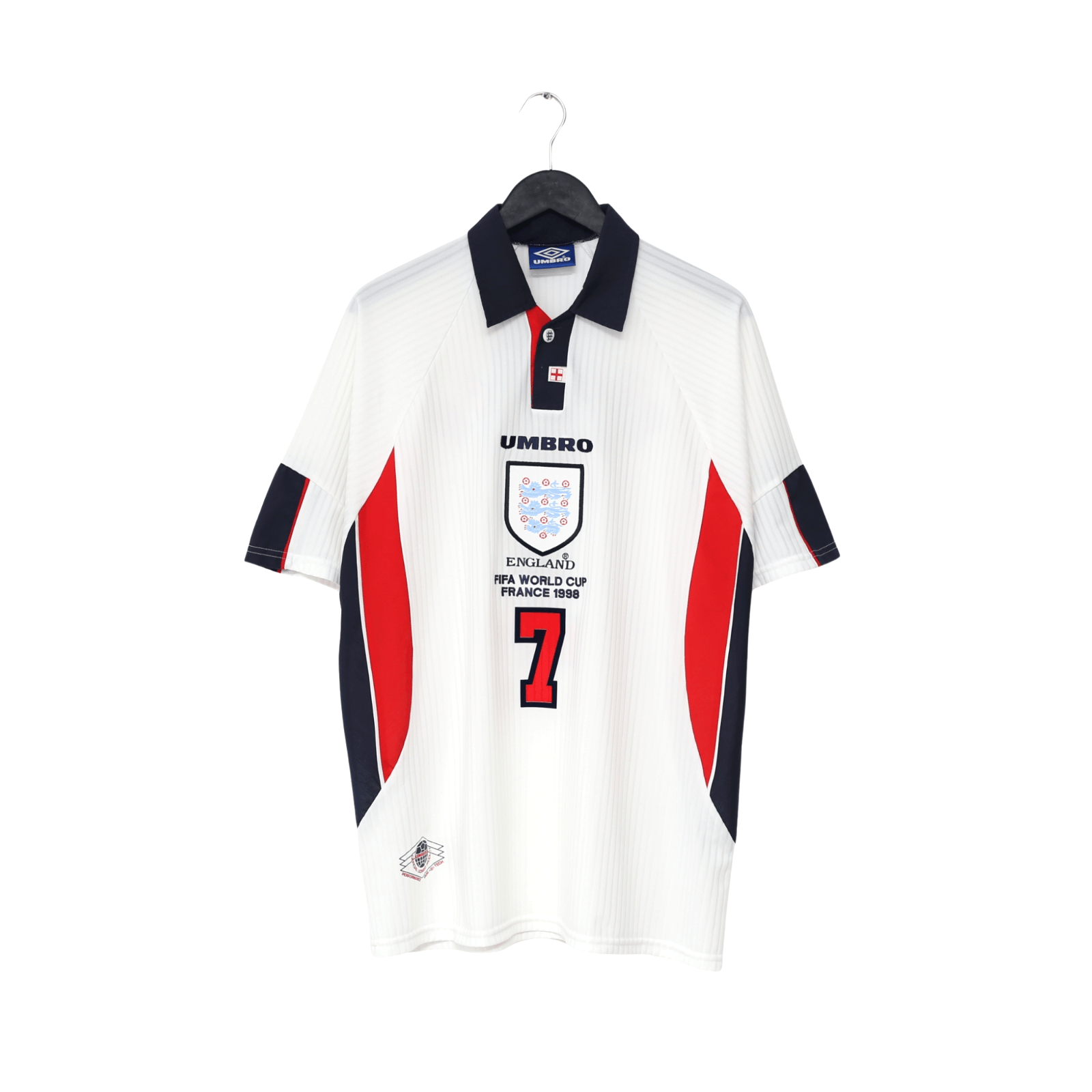 1997/99 Beckham #7 England Vintage Umbro Home Football Shirt (L/XL) WC 1998