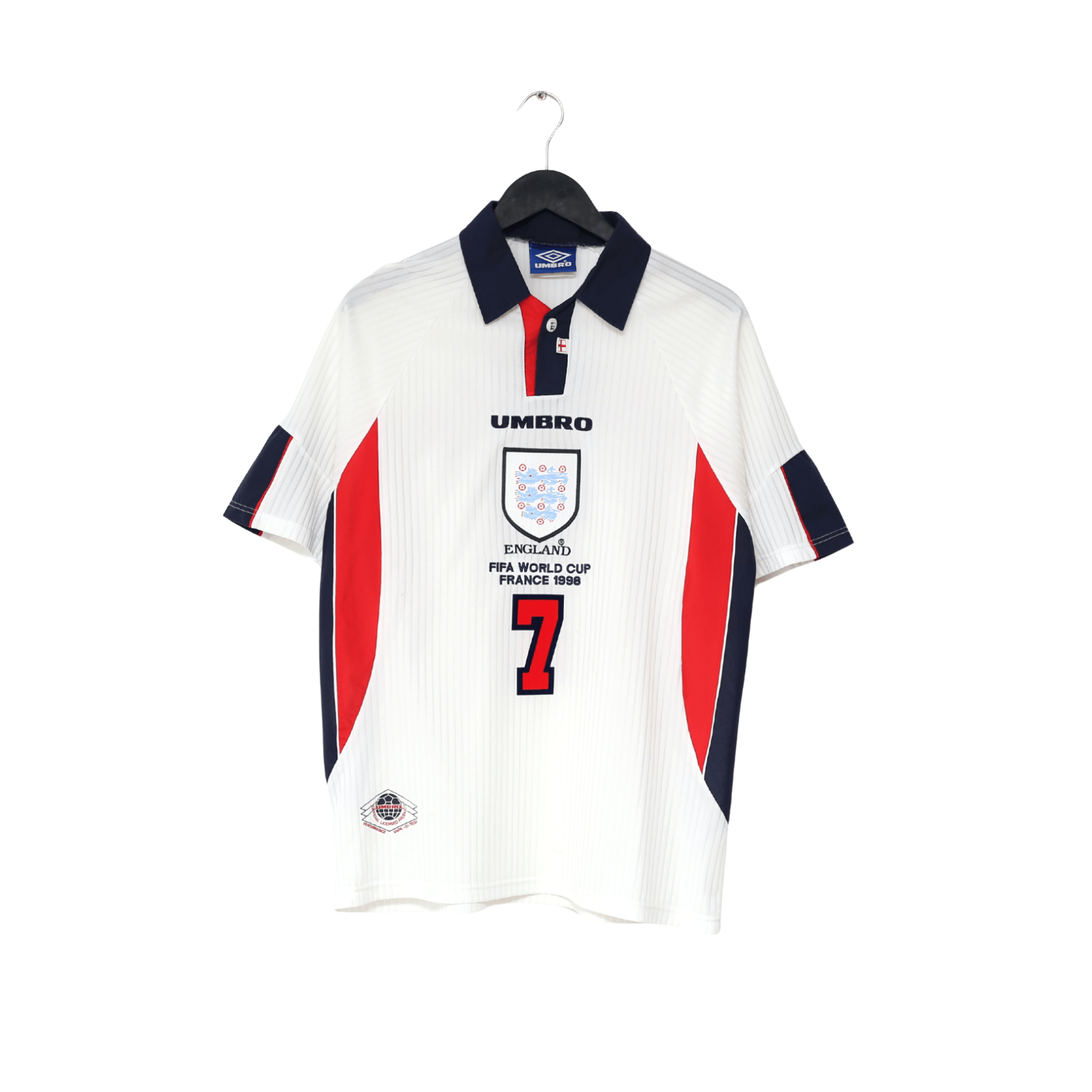 1997/99 BECKHAM #7 England Vintage Umbro Home Football Shirt (M/L) WC 1998