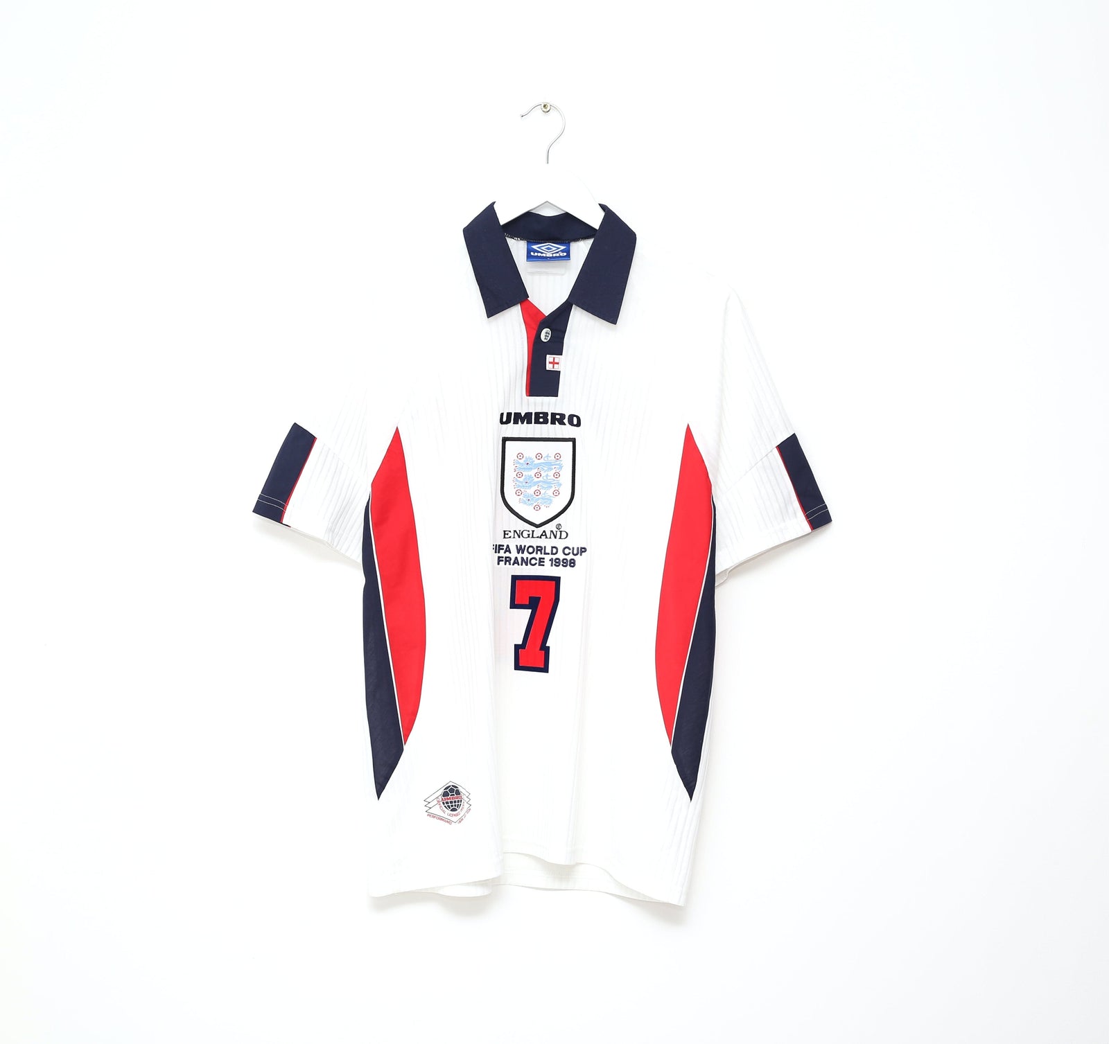 1997/99 BECKHAM #7 England Vintage Umbro Home Football Shirt (M/L) World Cup 98