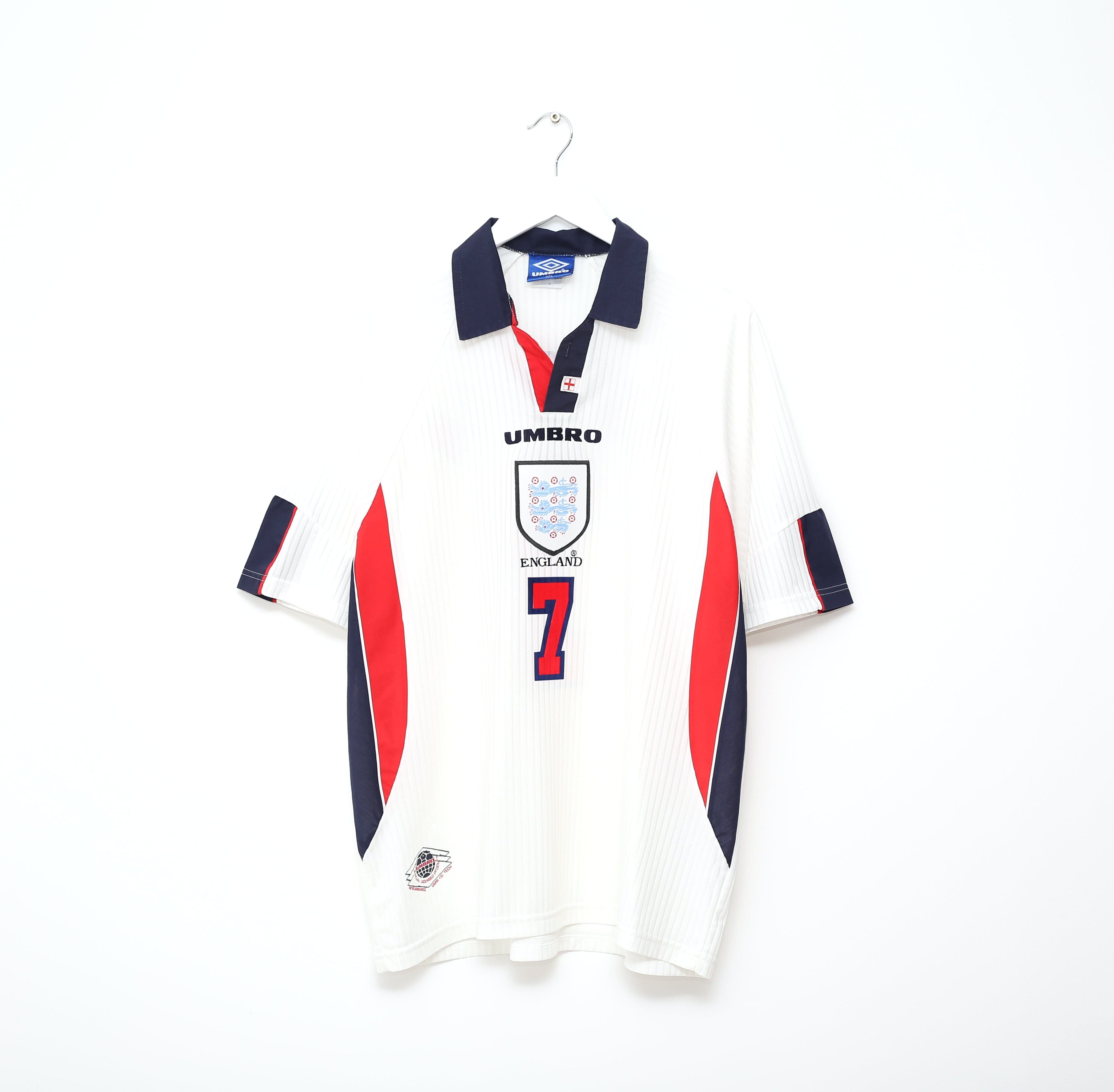 1997/99 BECKHAM #7 England Vintage Umbro Home Football Shirt (XL) World Cup 1998