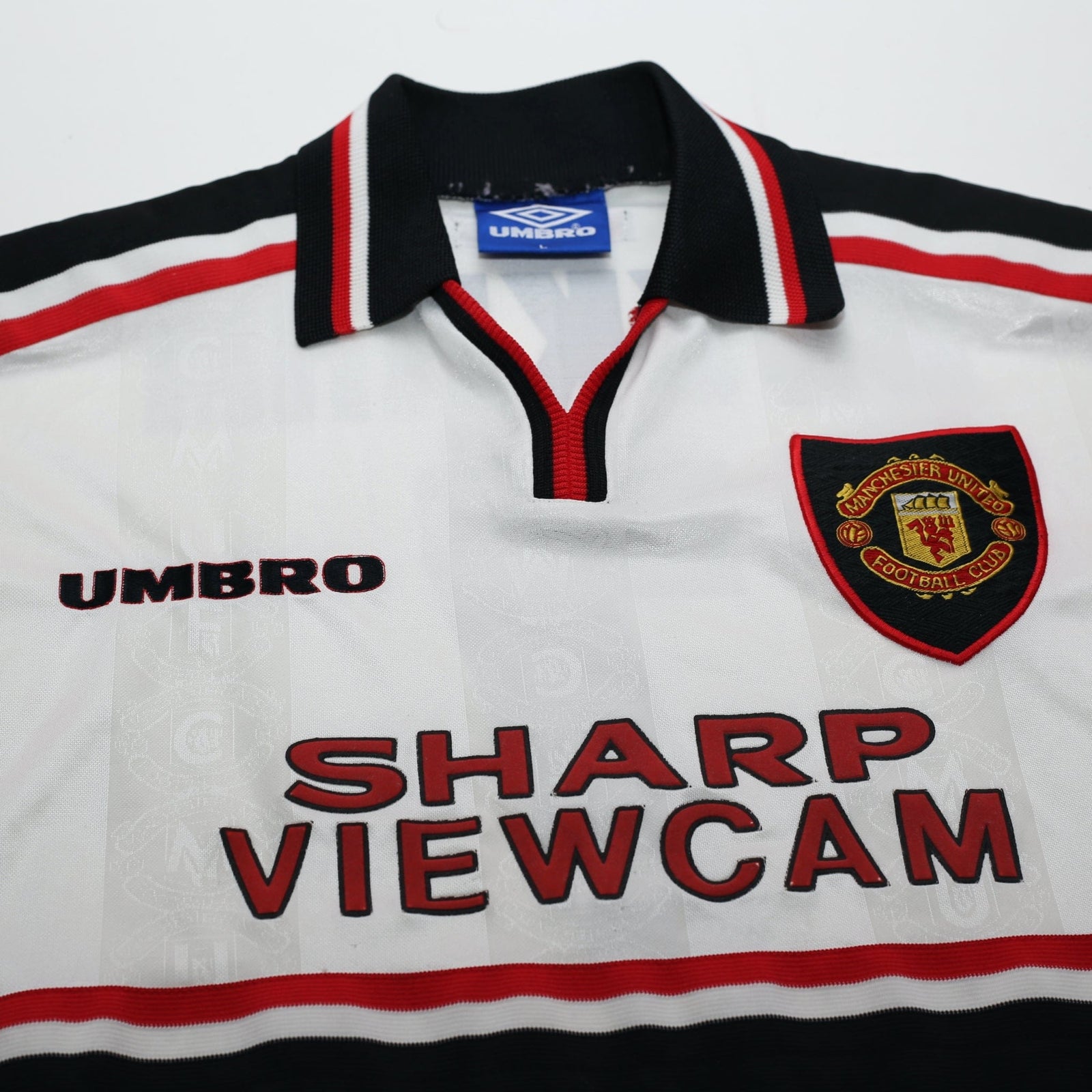 1997/99 Beckham #7 Manchester United Vintage Umbro Away Football Shirt (L)