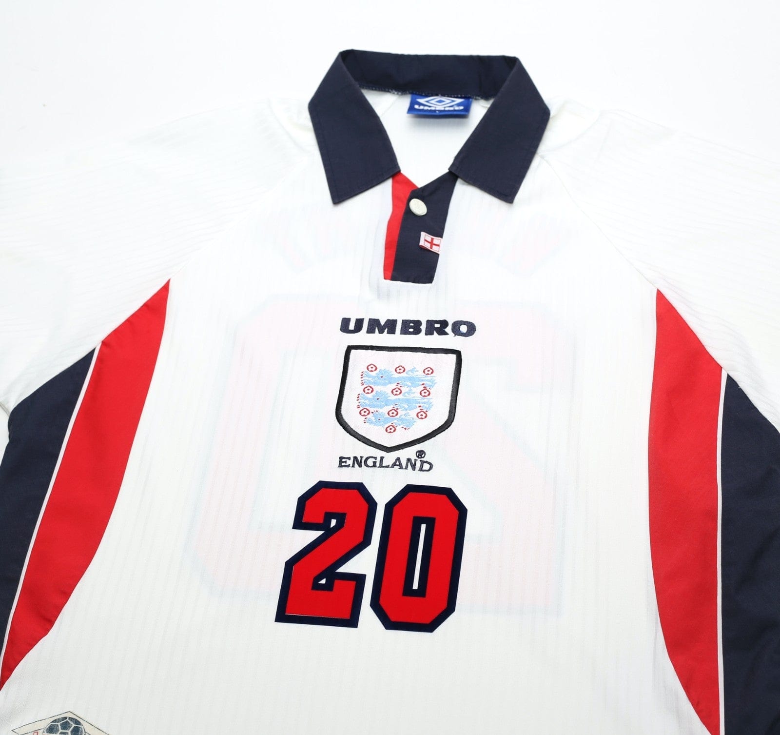 1997/99 WRIGHT #20 England Vintage Umbro Home Football Shirt (L) Le Tournoi