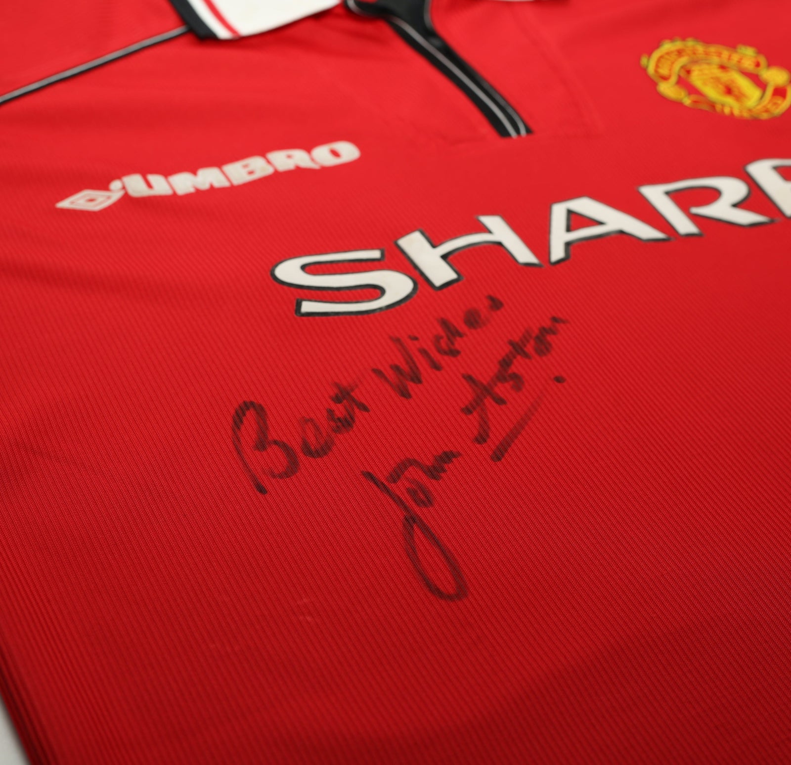 1998/00 BECKHAM #7 Manchester United Home Football Shirt (L) SIGNED John Ashton