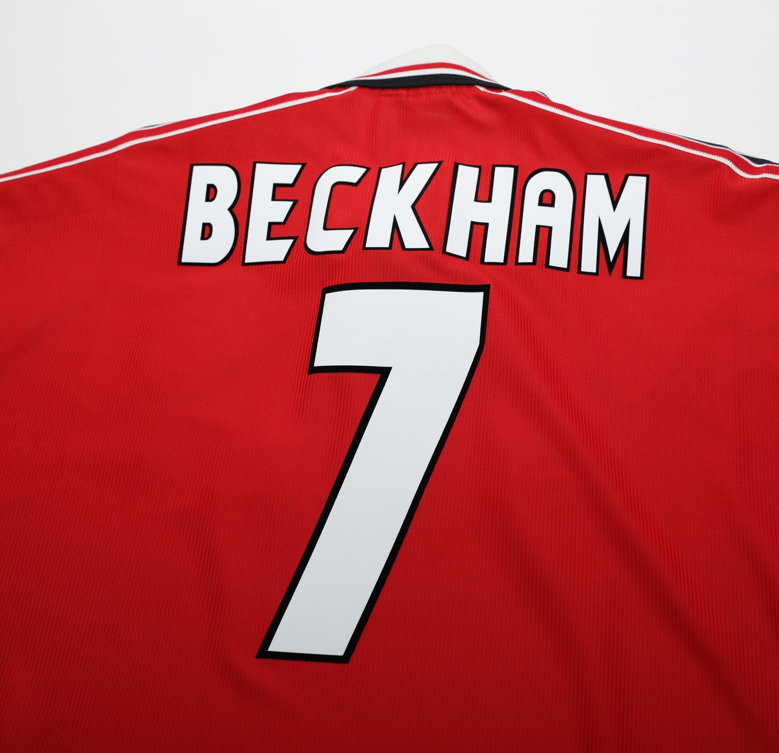 1998/00 BECKHAM #7 Manchester United Home Football Shirt (L) SIGNED John Ashton