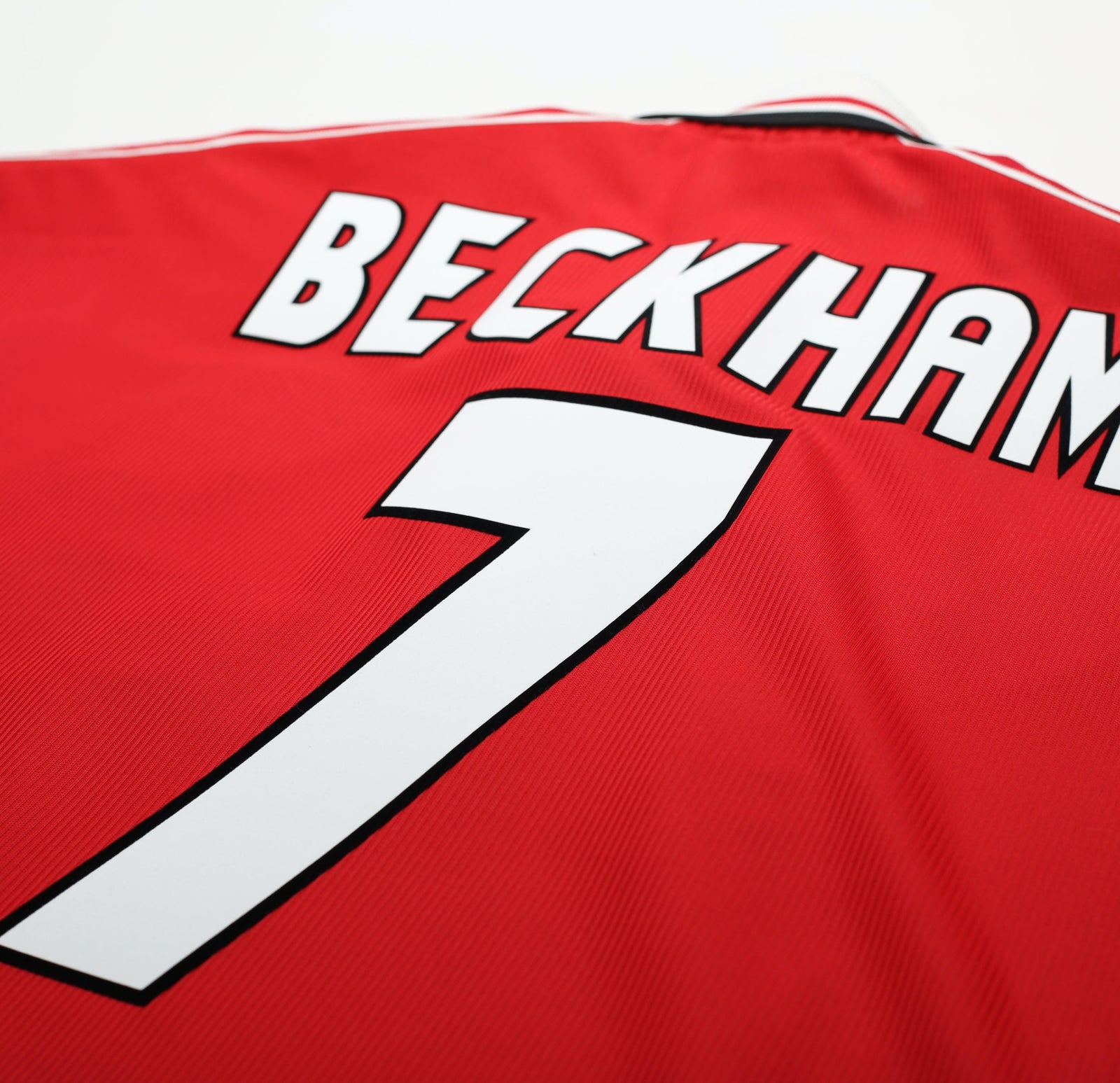 1998/00 BECKHAM #7 Manchester United Home Football Shirt (L) SIGNED John Ashton