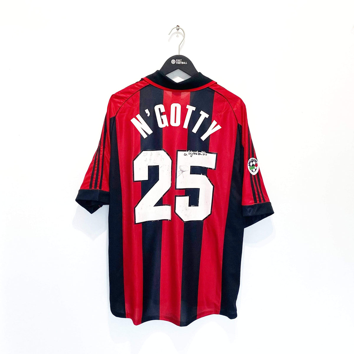 1998/00 N&#39;GOTTY #25 AC Milan Vintage adidas MATCH WORN Home Football Shirt (XL)