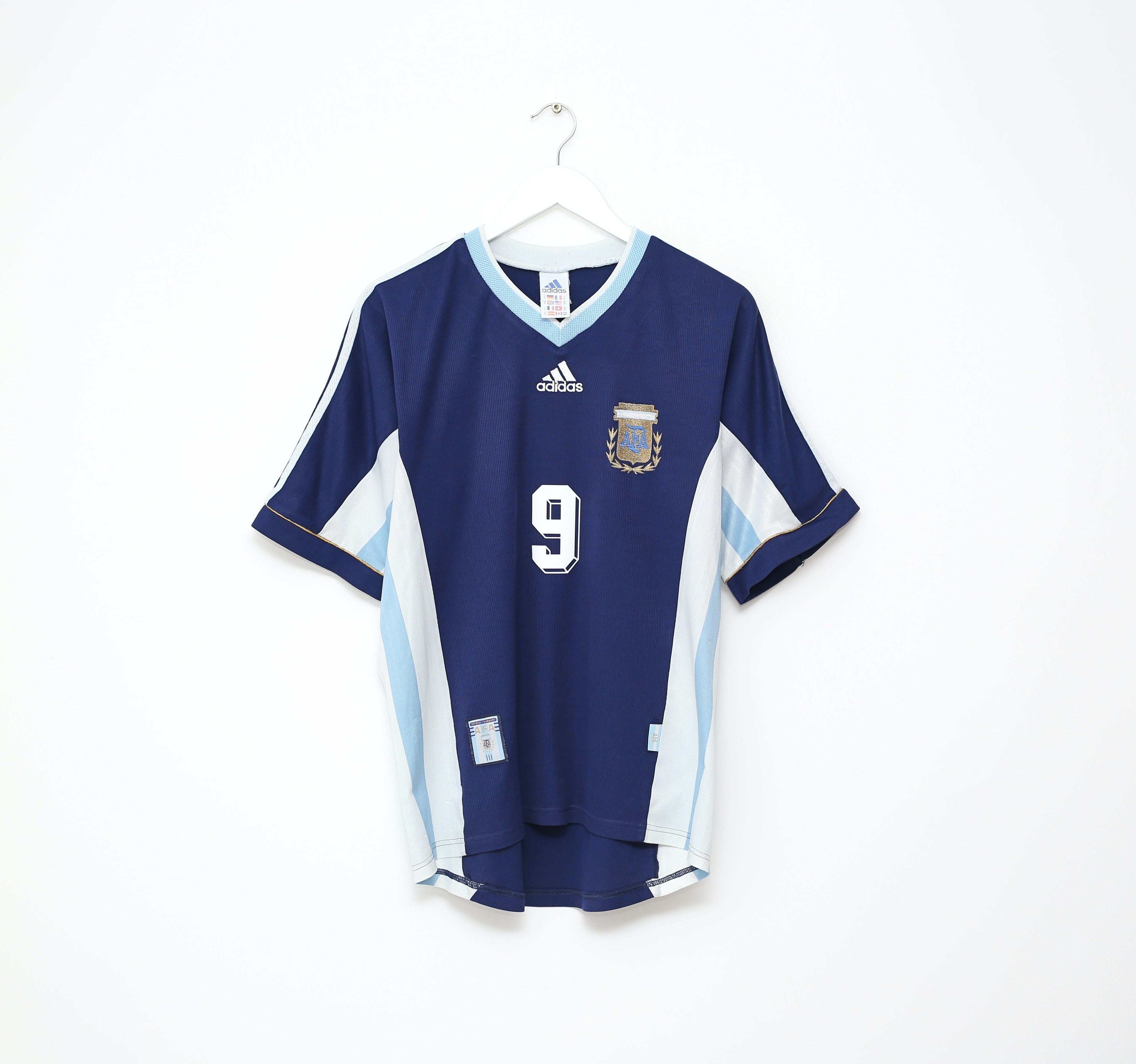 1998/99 BATISTUTA #9 Argentina Vintage adidas Away Football Shirt (M) WC 1998