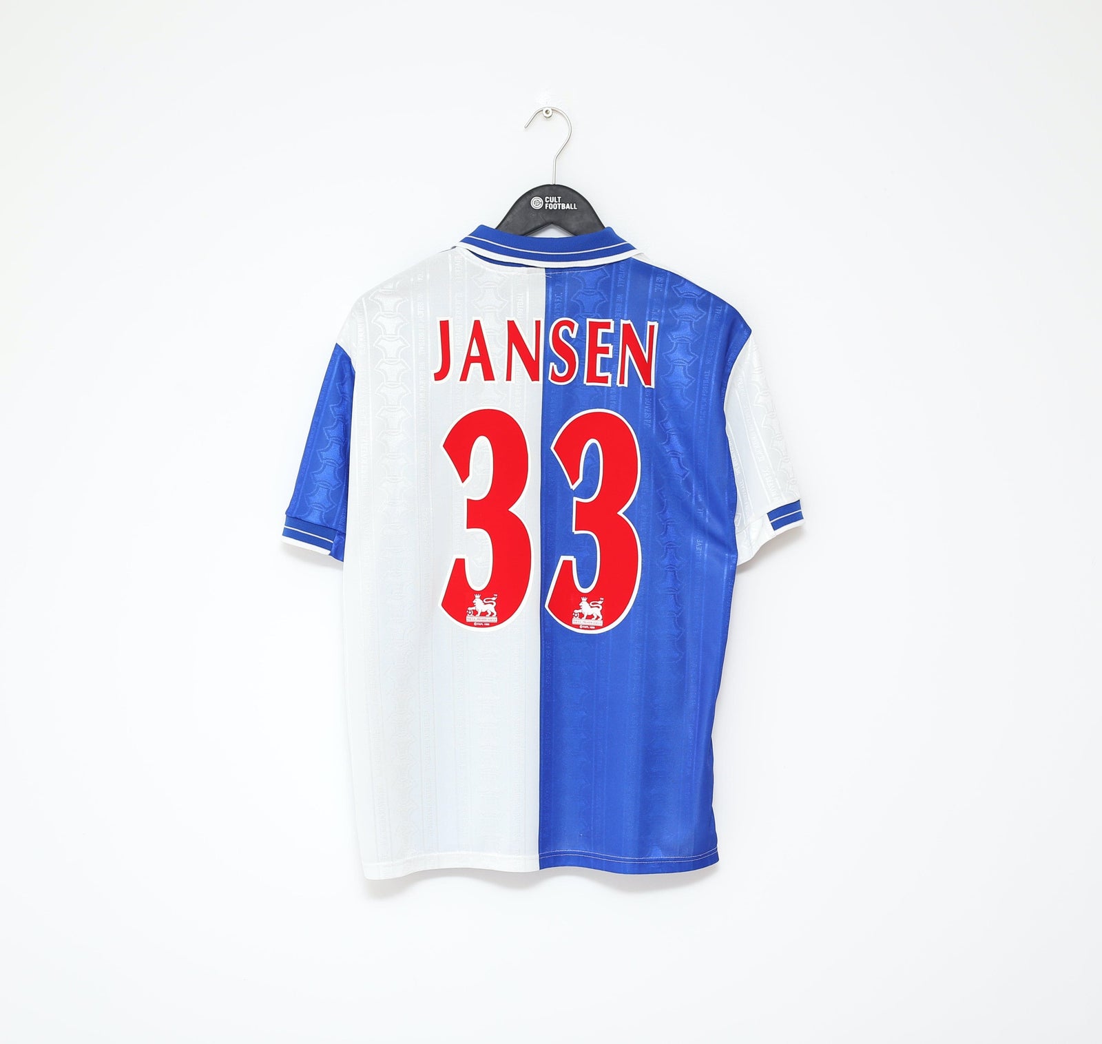 1998/99 JANSEN #33 Blackburn Rovers Vintage Uhlsport Home Football Shirt (M)