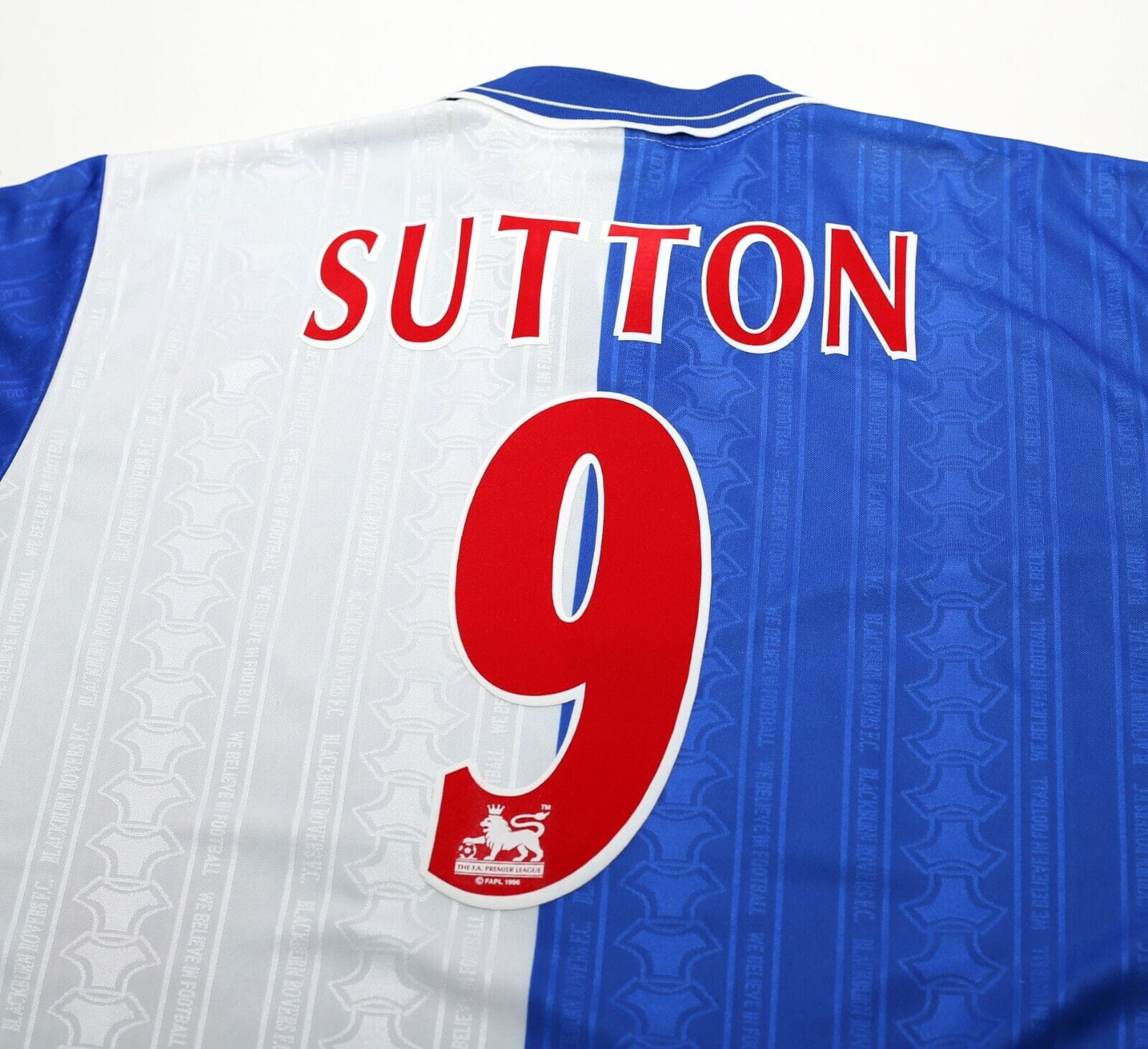 1998/99 SUTTON #9 Blackburn Rovers Vintage Uhlsport Home Football Shirt (L)