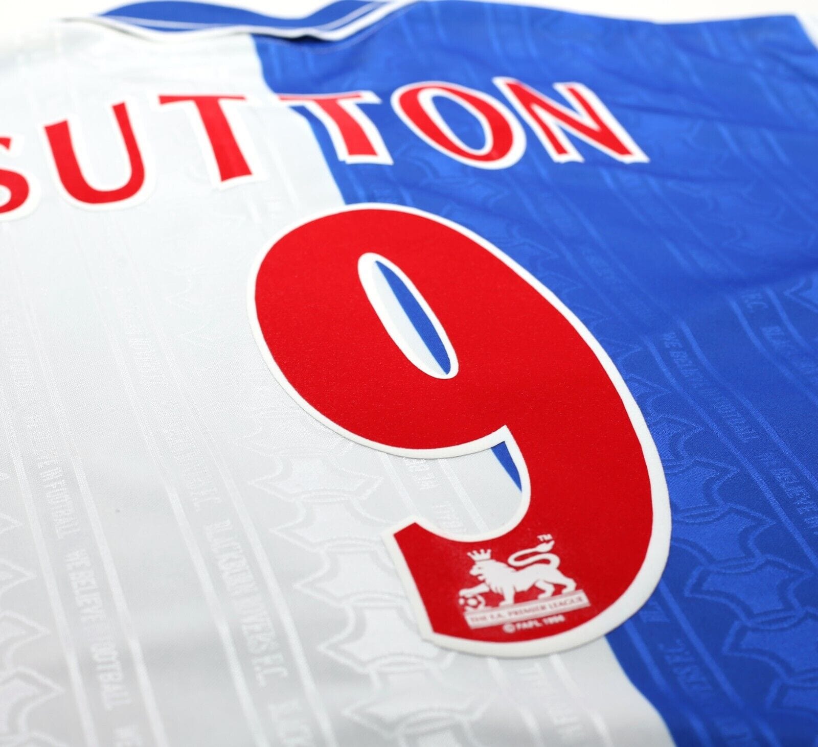 1998/99 SUTTON #9 Blackburn Rovers Vintage Uhlsport Home Football Shirt (L)