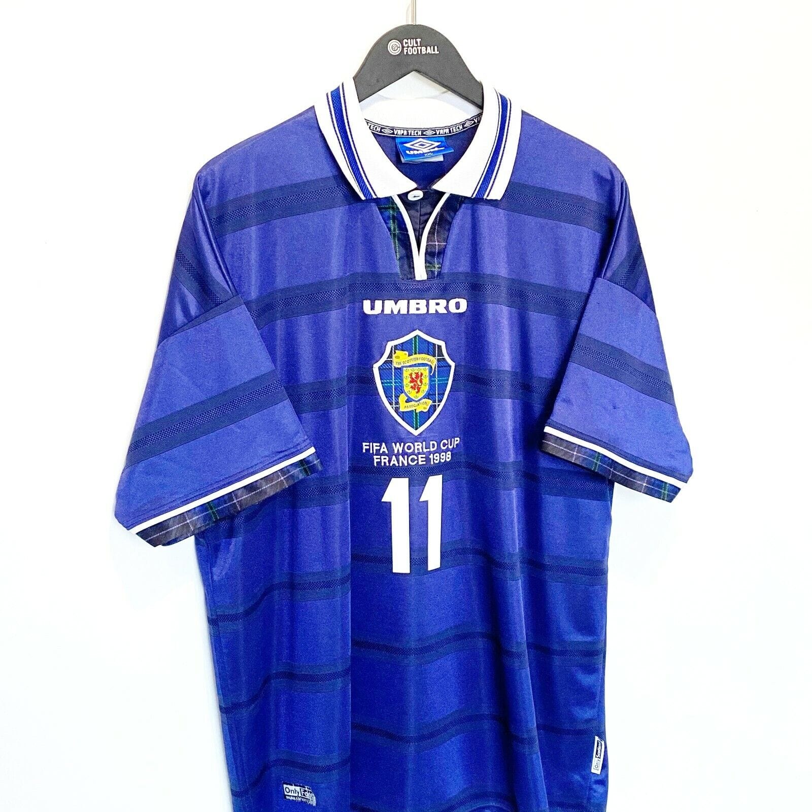 1998 COLLINS #11 Scotland World Cup 98 Vintage Umbro Home Football Shirt (XXL)