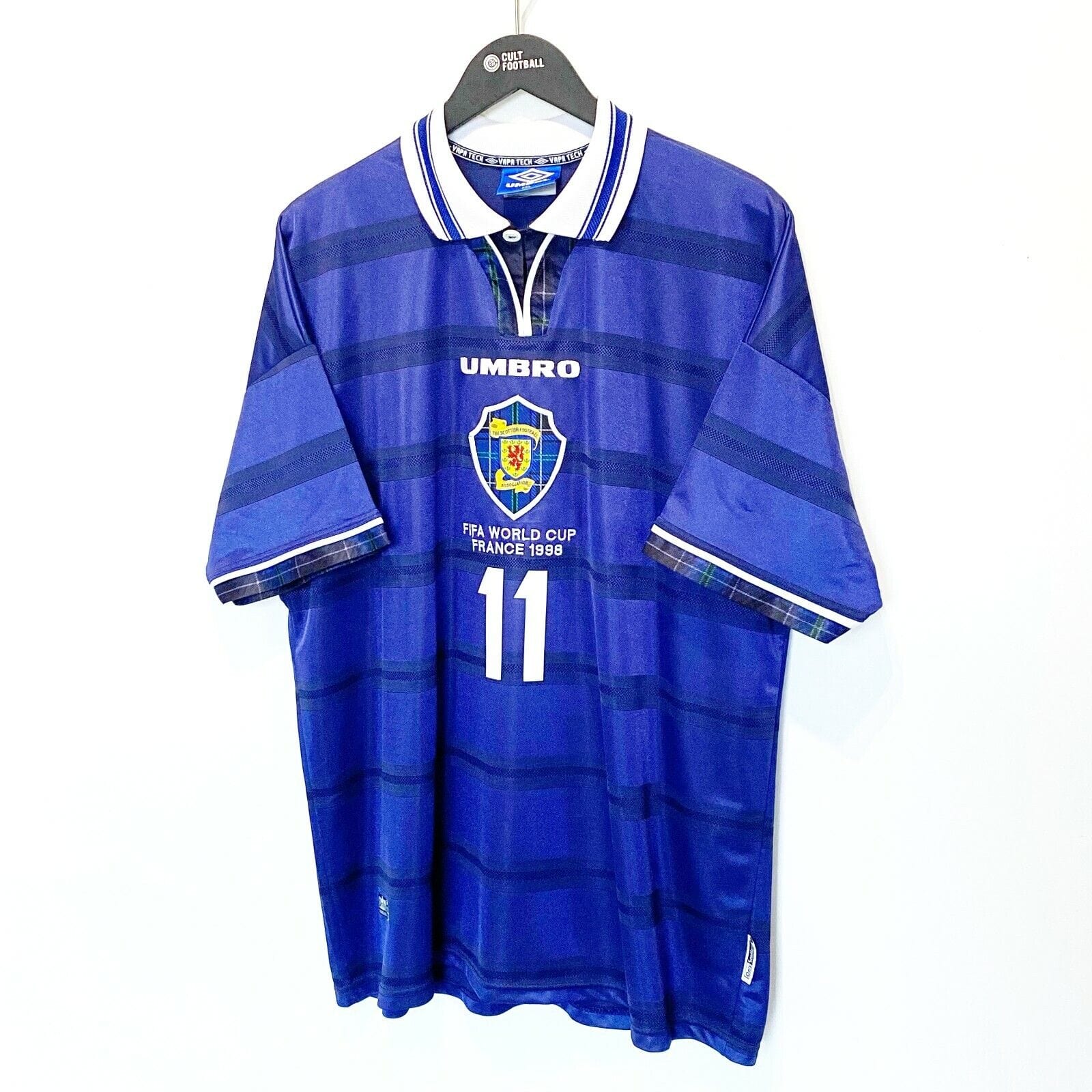 1998 COLLINS #11 Scotland World Cup 98 Vintage Umbro Home Football Shirt (XXL)