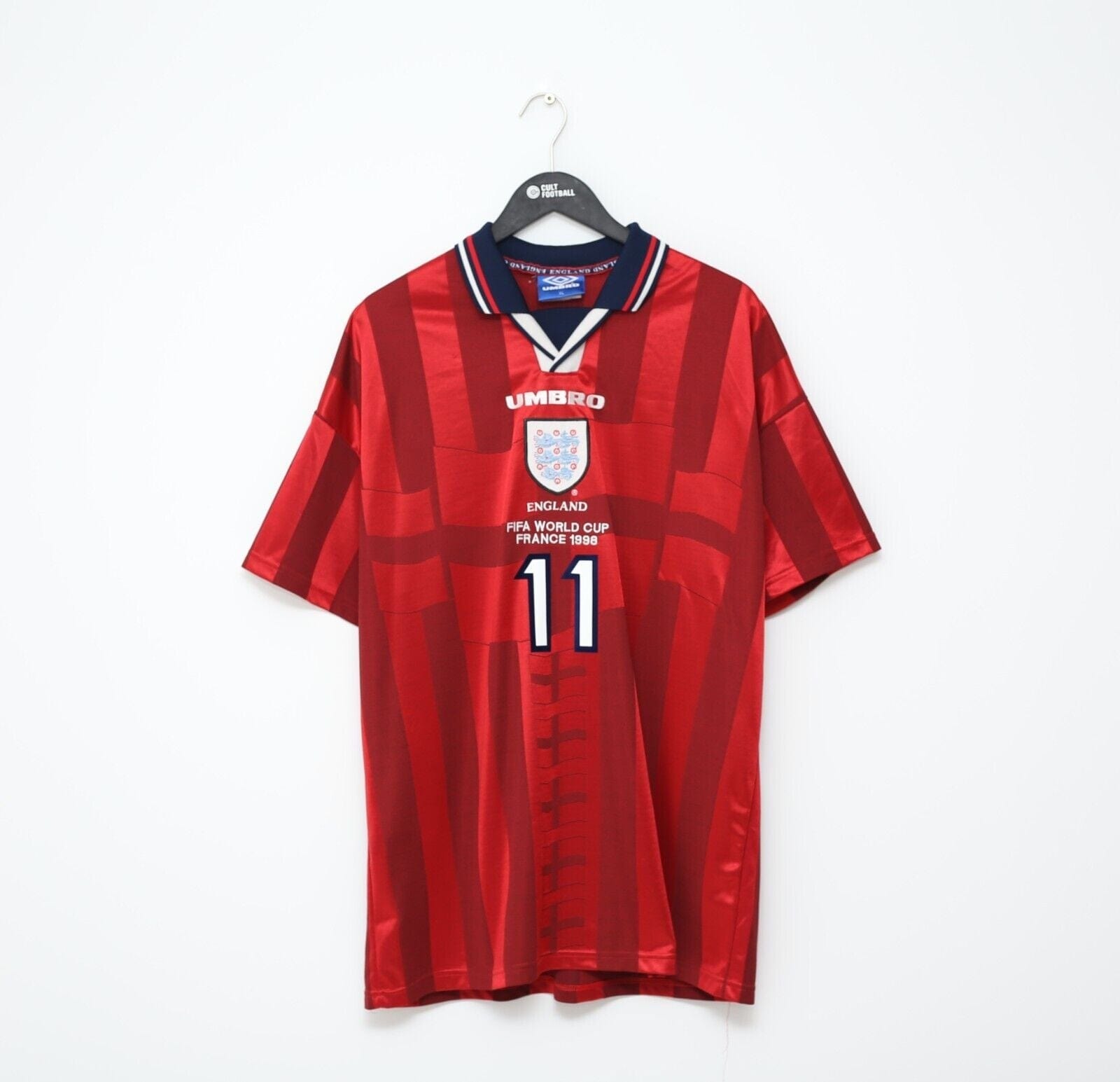 1998 McMANAMAN #11 England Vintage Umbro Away Football Shirt (XL) Player Spec