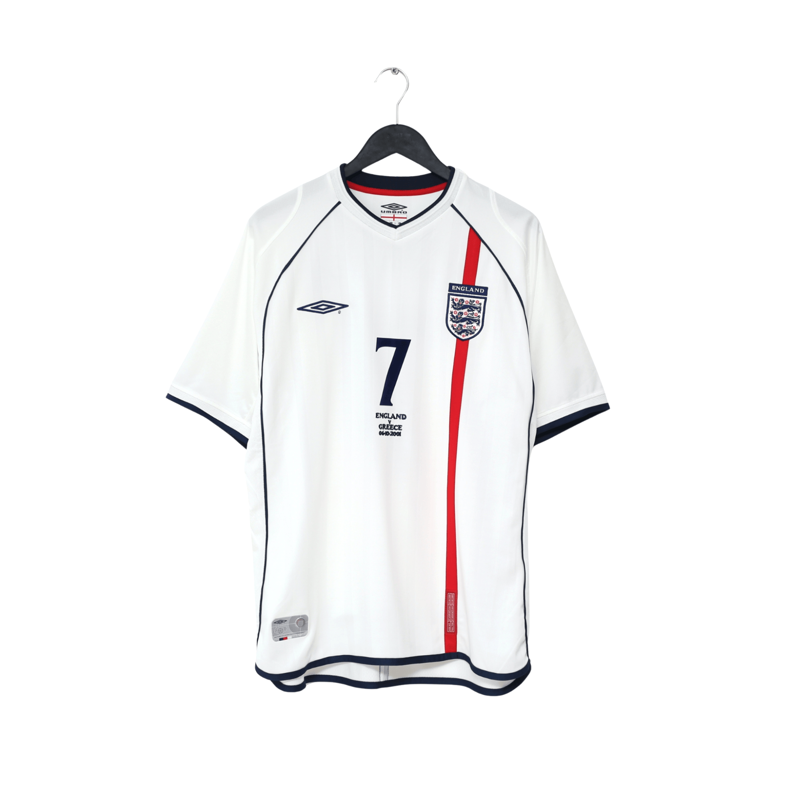2001/03 Beckham #7 England Vintage Umbro Home Greece Football Shirt (L)