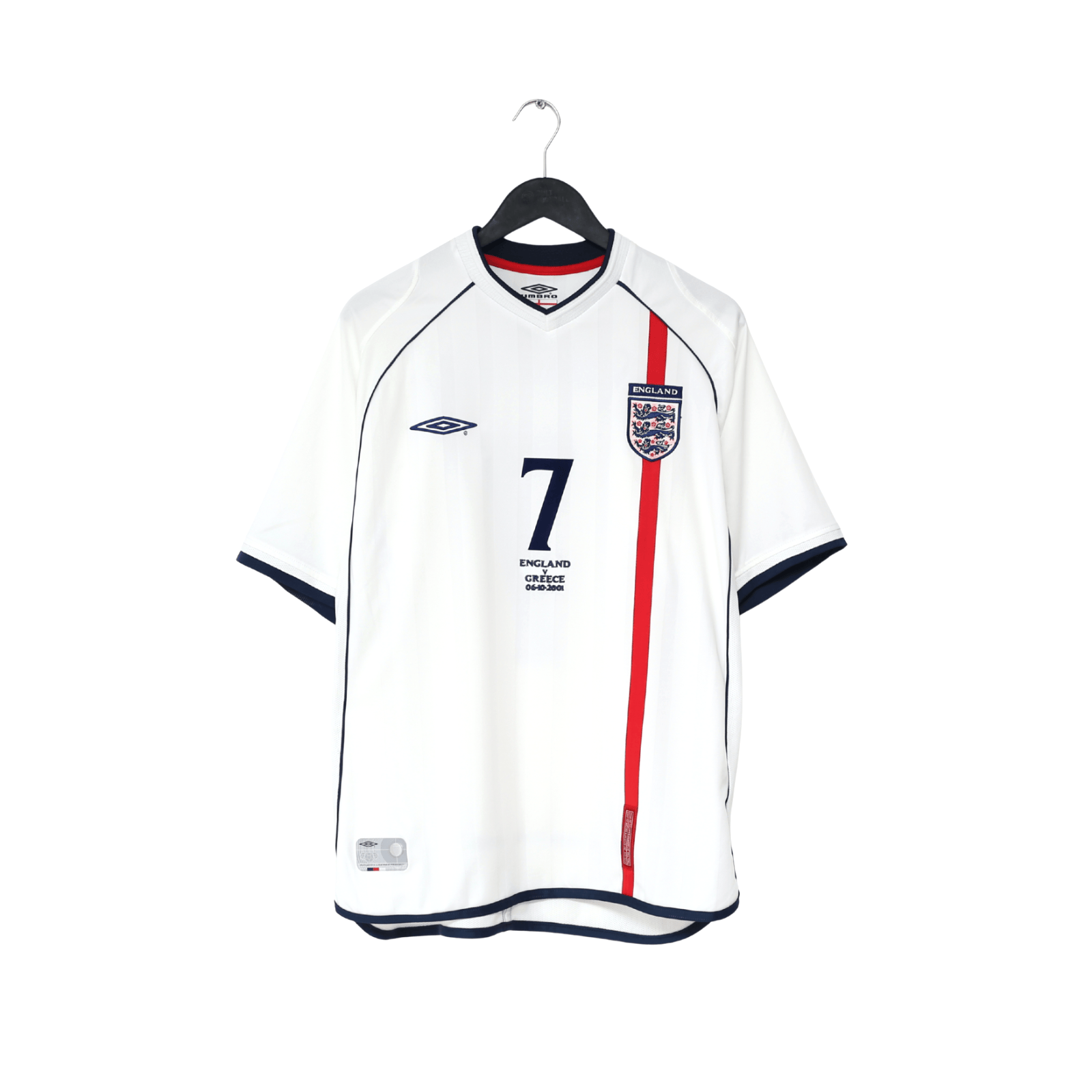 2001/03 BECKHAM #7 England Vintage Umbro Home Greece