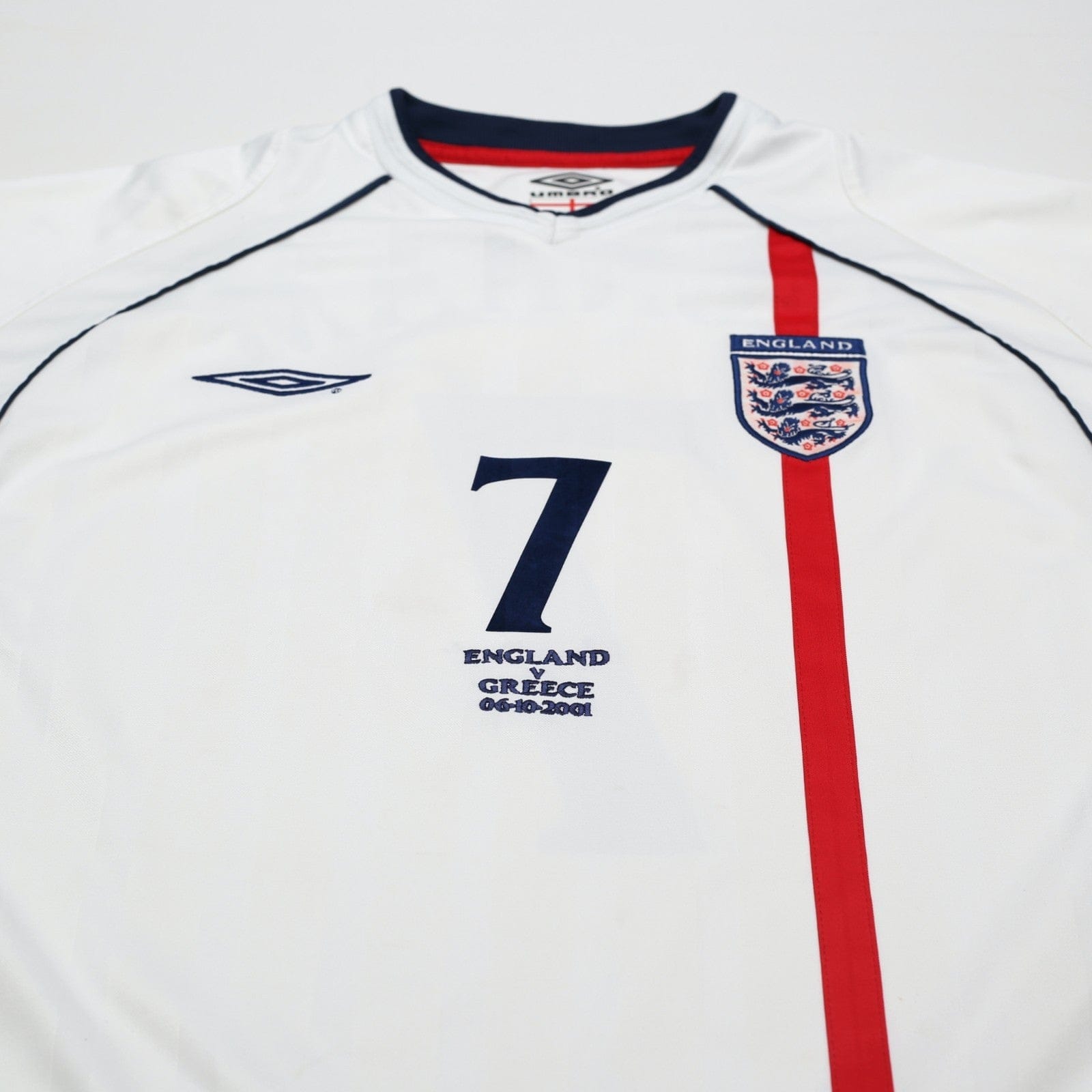 2001/03 Beckham #7 England Vintage Umbro Home Greece Football Shirt (XL)