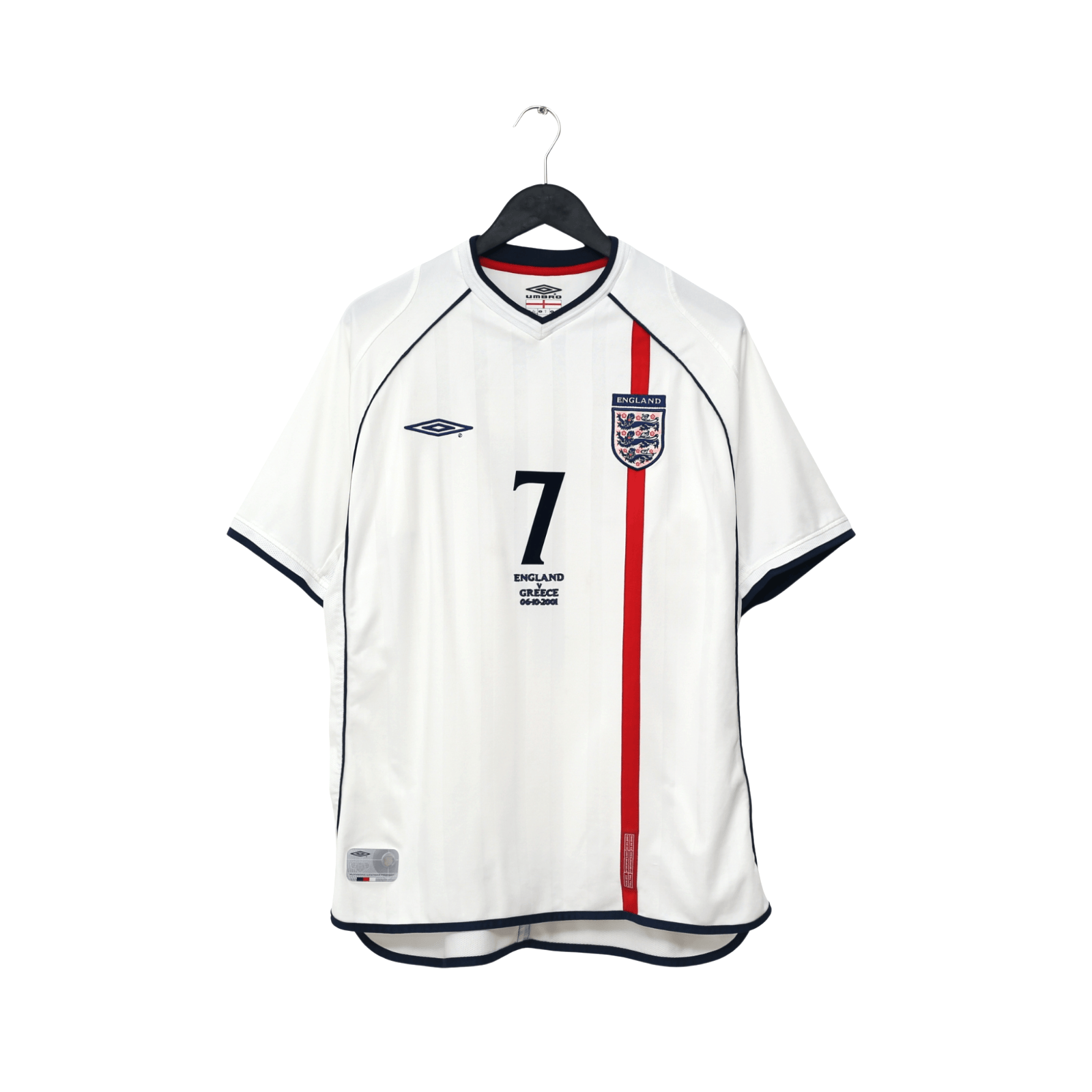 2001/03 Beckham #7 England Vintage Umbro Home Greece Football Shirt (XL)