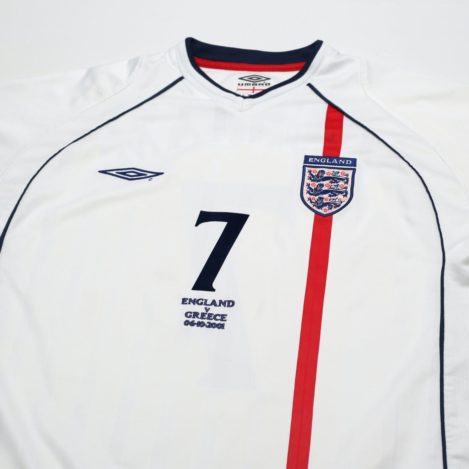2001/03 Beckham #7 England Vintage Umbro Home Greece Football Shirt (XL)