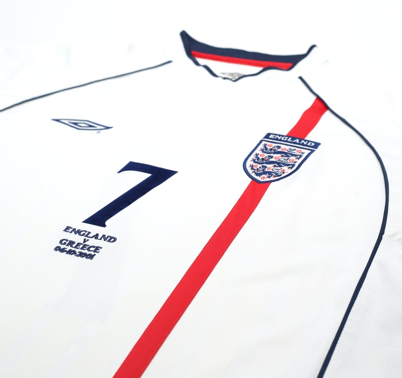 2001/03 BECKHAM #7 England Vintage Umbro Home Greece Football Shirt (XL) 2002